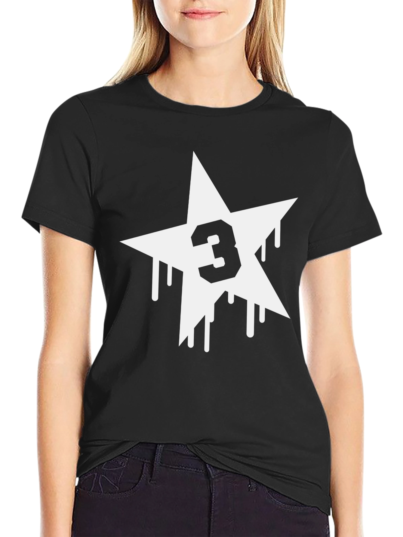 Number 3 Star Graphic T-Shirt - Black Cotton Blend