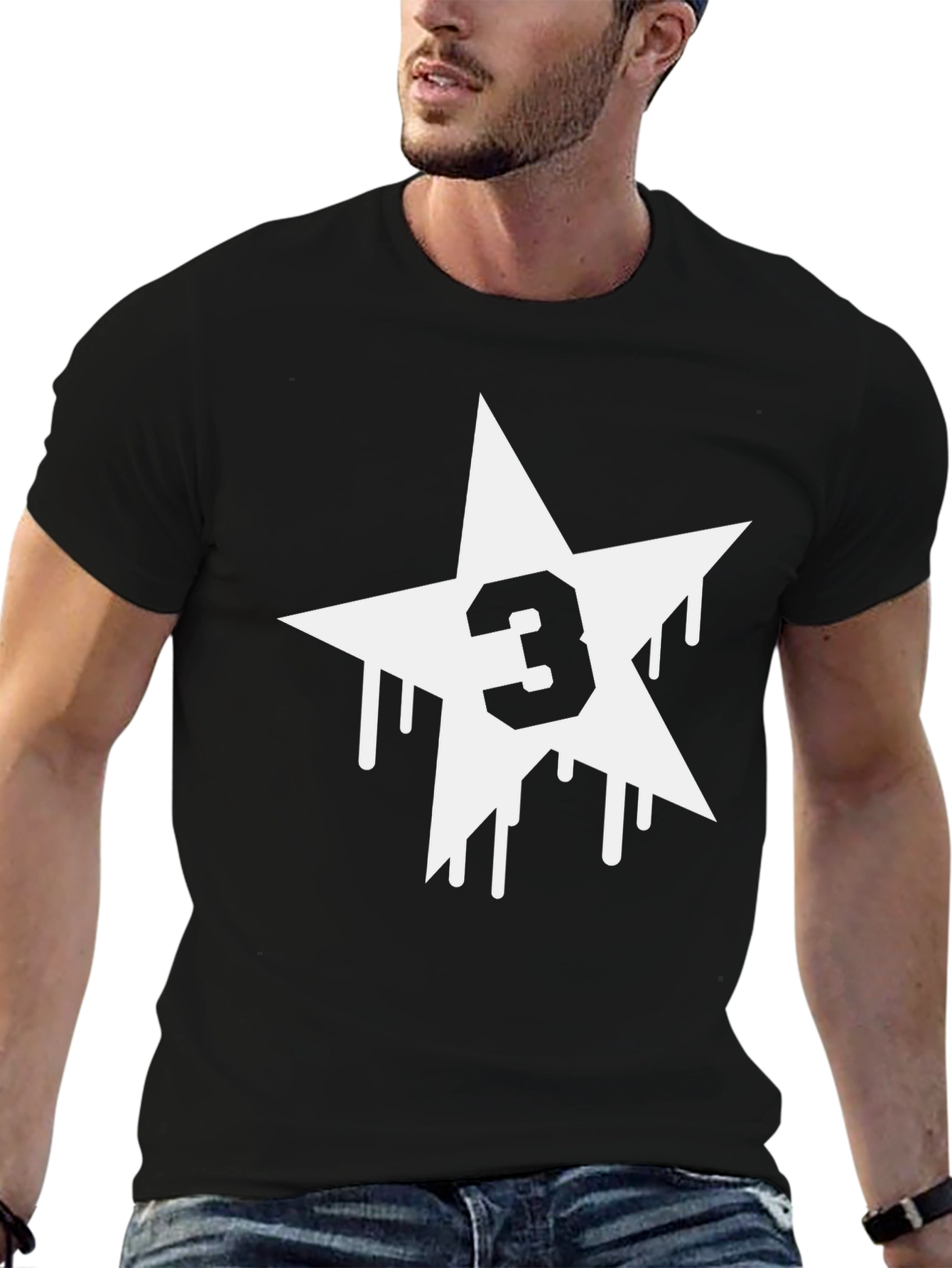 Number 3 Star Graphic T-Shirt - Black Cotton Blend