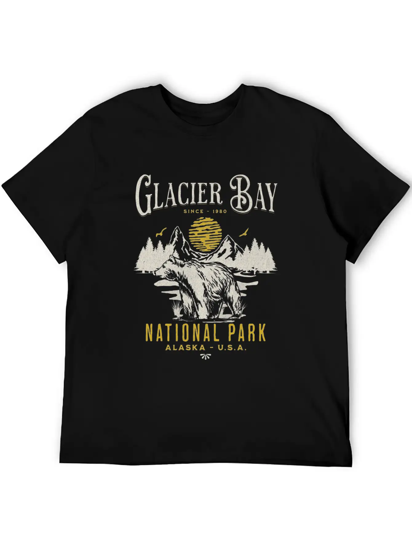 Glacier Bay National Park Vintage Landscape Unisex Short Sleeve Soft Cotton T-Shirt – Casual Everyday Wear