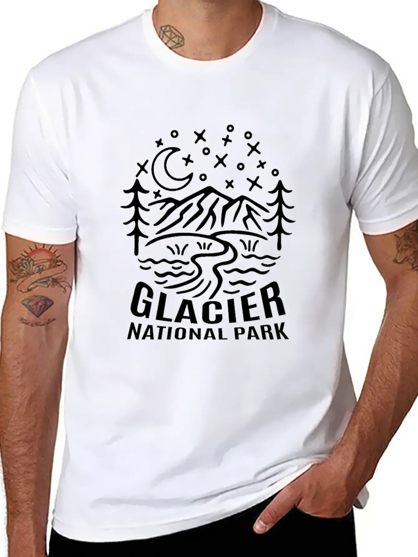 Glacier National Park Sketch Unisex Casual T-Shirt – Clean Design For Daily Comfort
