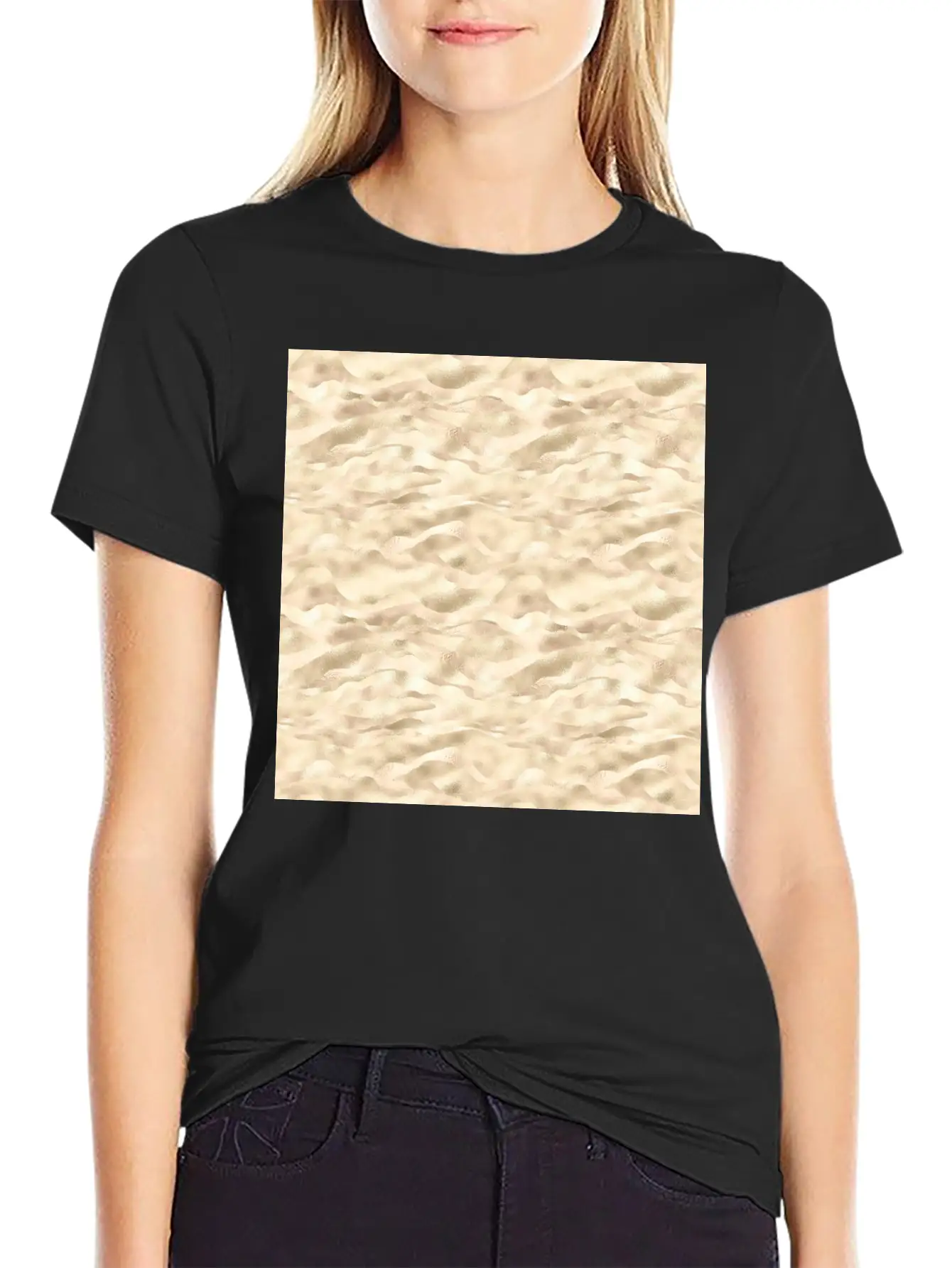 Glam Soft Gold Metallic Waves Texture Stylish Everyday T-Shirt – Unisex Basic Cotton Tee