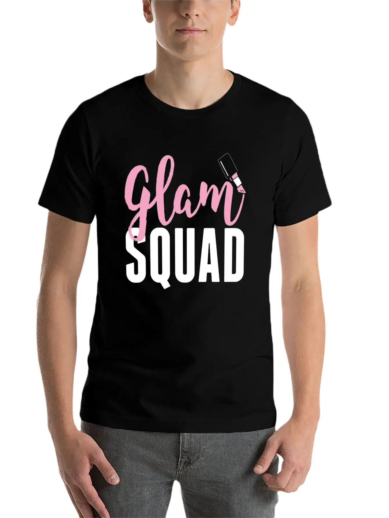 Glam Squad Funny Makeup Cheer Unisex Short Sleeve Soft Cotton T-Shirt – Casual Everyday Wear