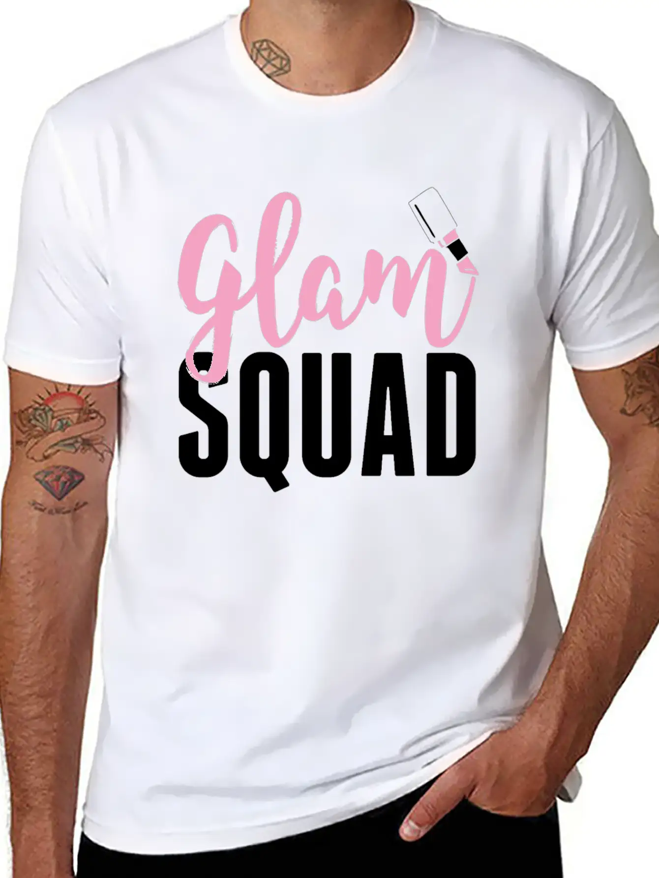 Glam Squad Funny Makeup Cheer Unisex Short Sleeve Soft Cotton T-Shirt – Casual Everyday Wear