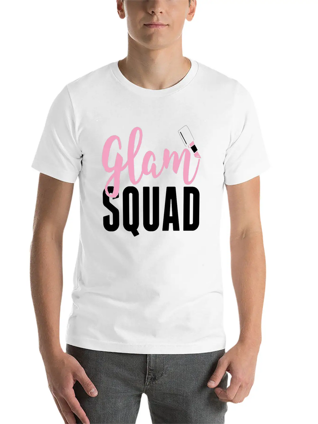 Glam Squad Funny Makeup Cheer Unisex Short Sleeve Soft Cotton T-Shirt – Casual Everyday Wear