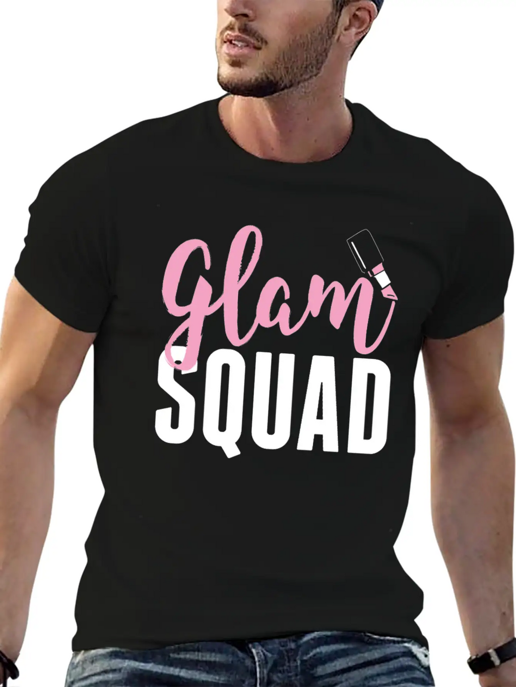 Glam Squad Funny Makeup Cheer Unisex Short Sleeve Soft Cotton T-Shirt – Casual Everyday Wear