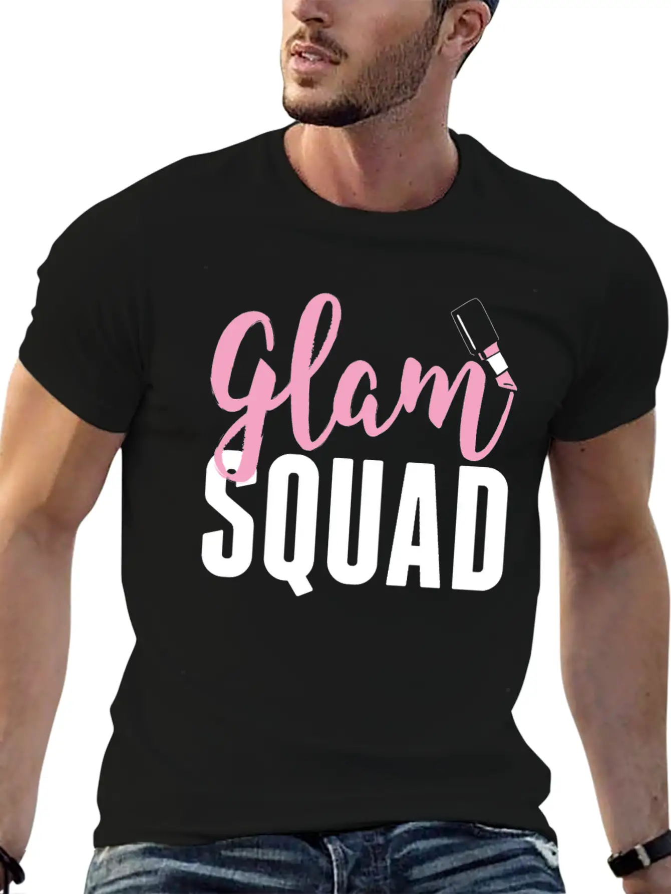 Glam Squad Funny Makeup Cheer Unisex Short Sleeve Soft Cotton T-Shirt – Casual Everyday Wear