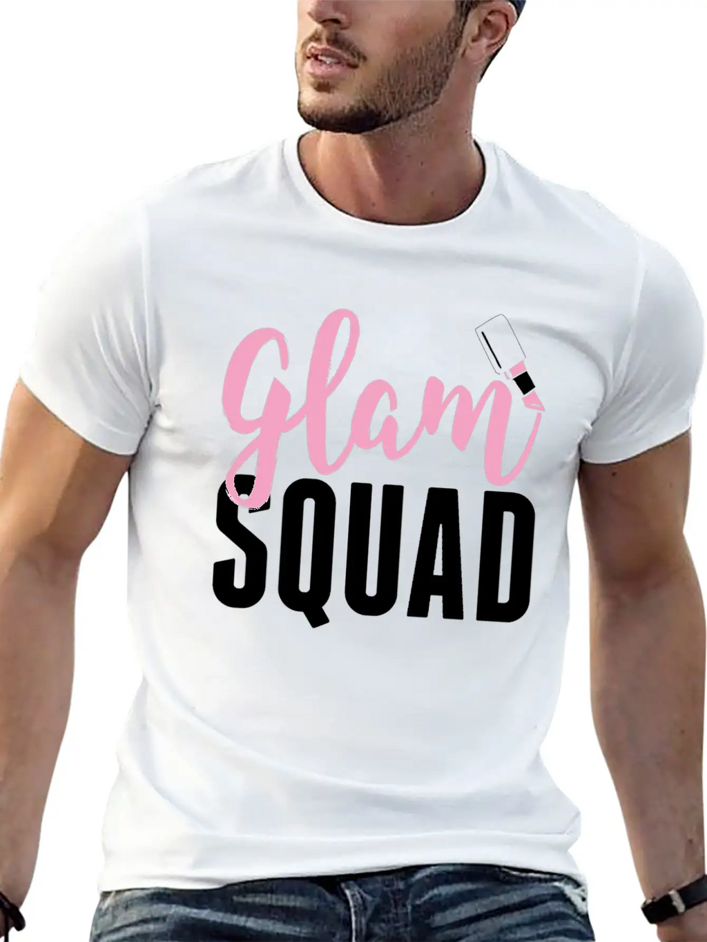 Glam Squad Funny Makeup Cheer Unisex Short Sleeve Soft Cotton T-Shirt – Casual Everyday Wear