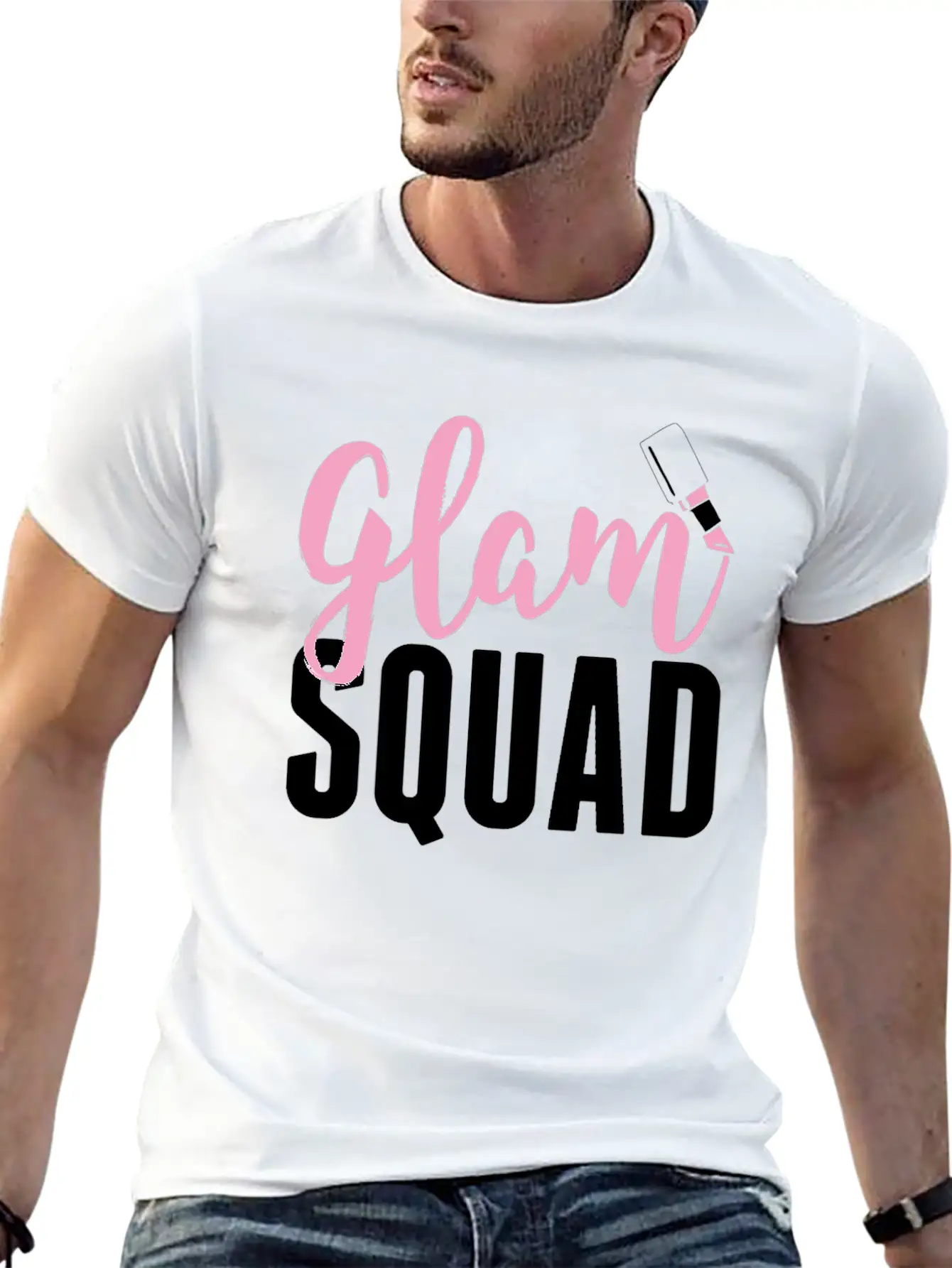 Glam Squad Funny Makeup Cheer Unisex Short Sleeve Soft Cotton T-Shirt – Casual Everyday Wear