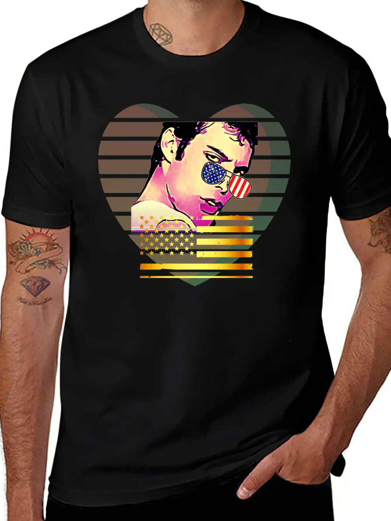 GLARE Sunglasses Flag Heart Unisex Casual T-Shirt – Clean Design For Daily Comfort