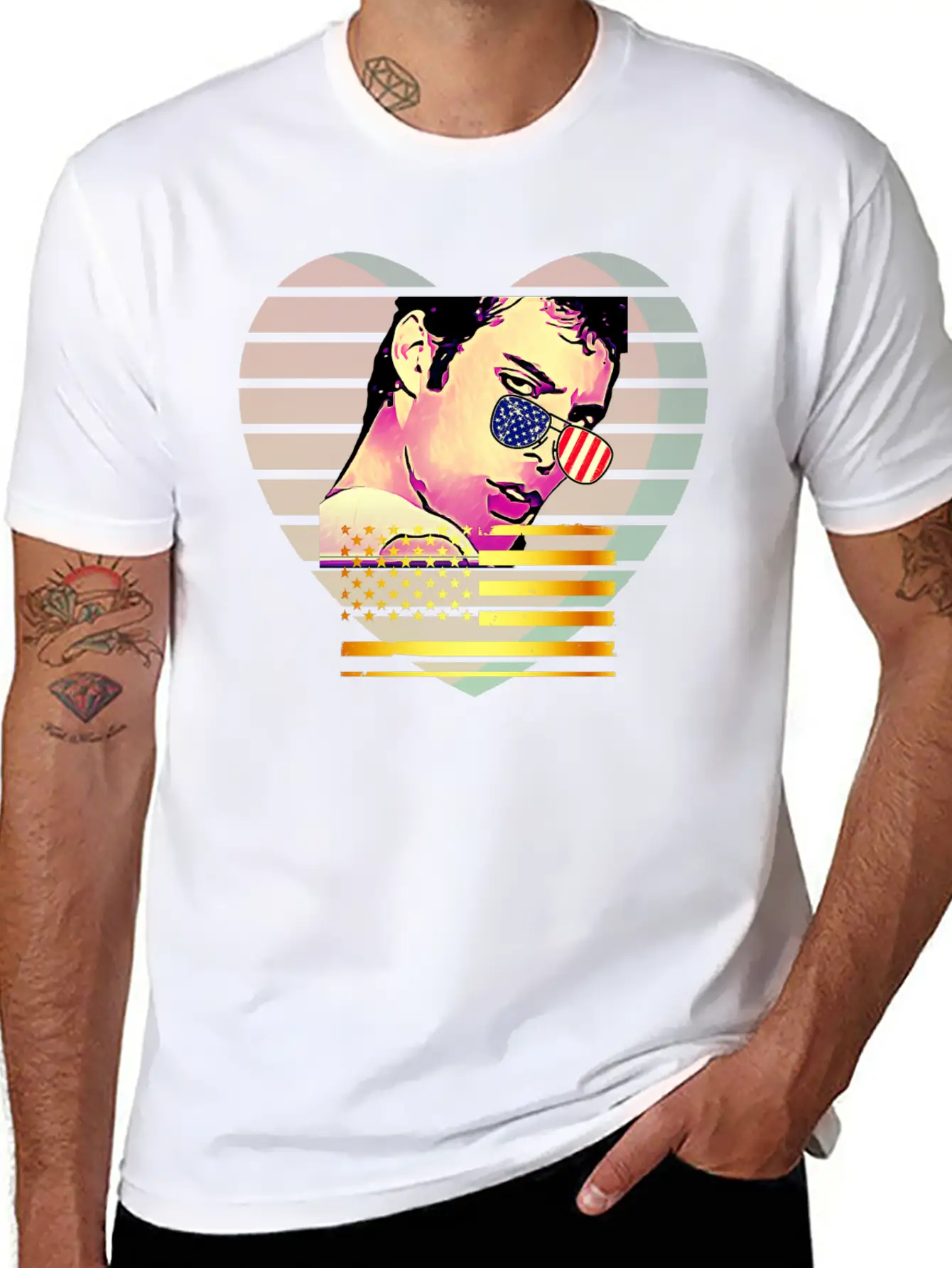 GLARE Sunglasses Flag Heart Unisex Casual T-Shirt – Clean Design For Daily Comfort