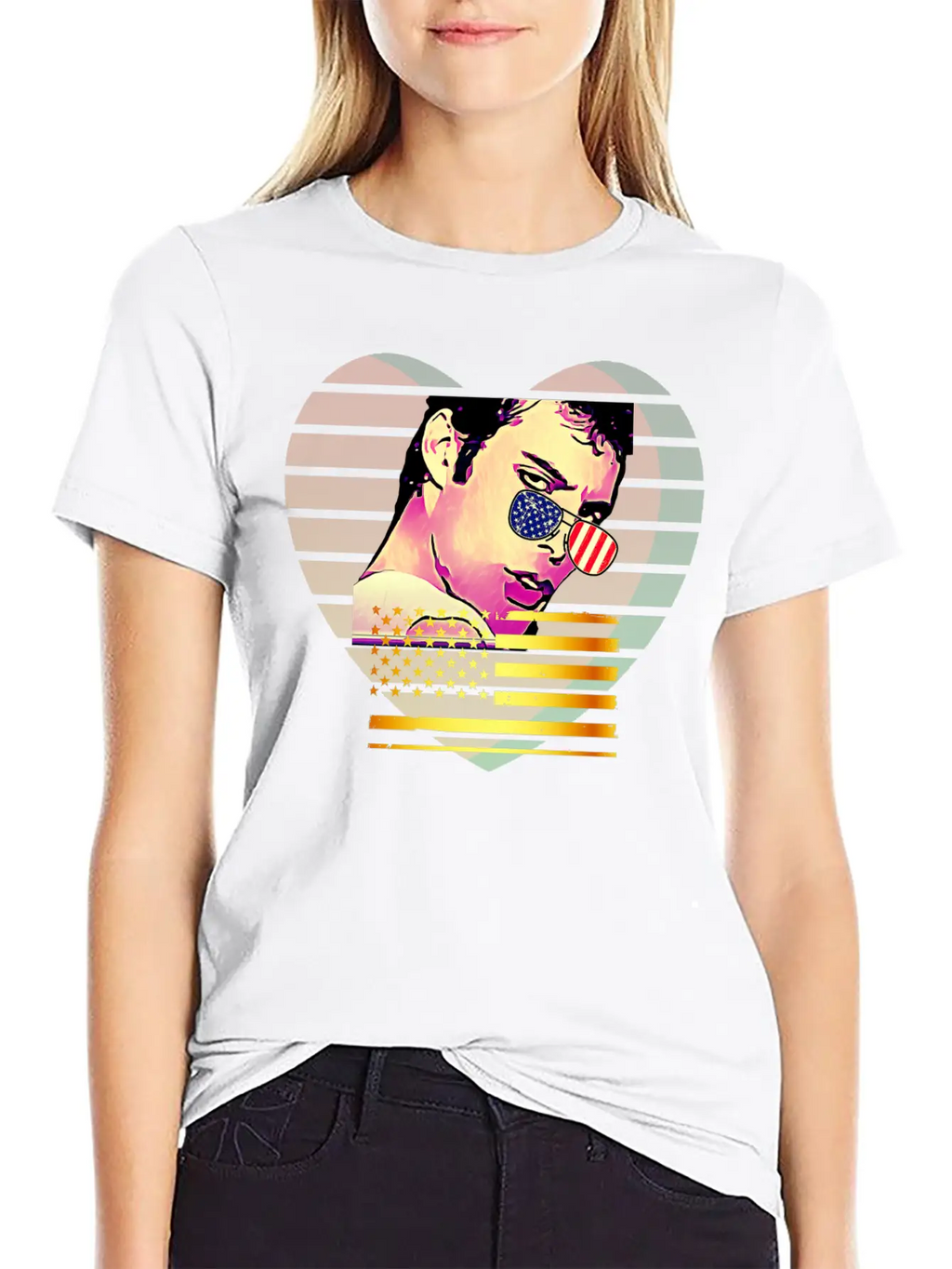 GLARE Sunglasses Flag Heart Unisex Casual T-Shirt – Clean Design For Daily Comfort
