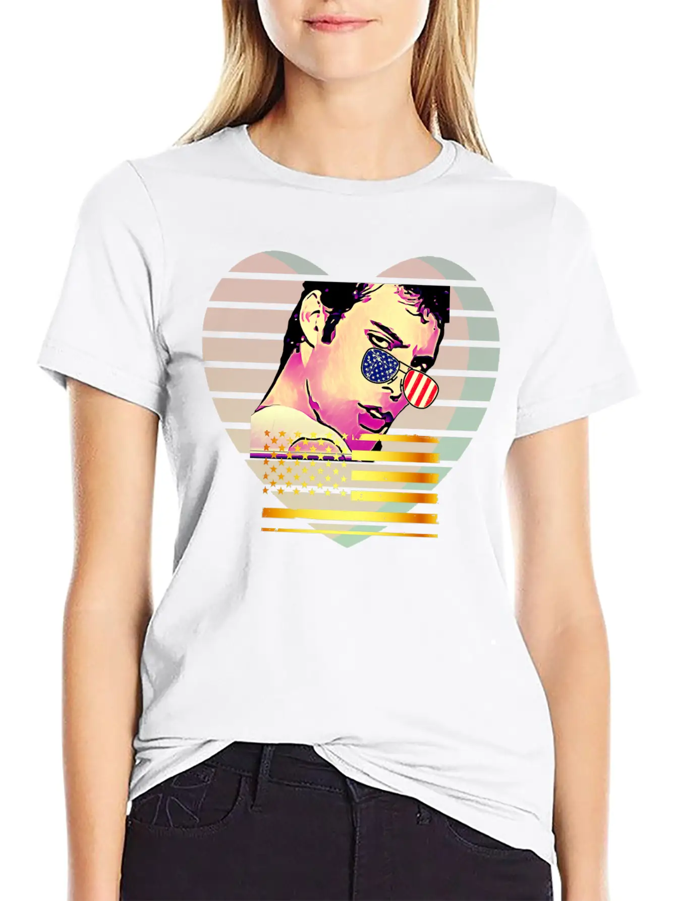 GLARE Sunglasses Flag Heart Unisex Casual T-Shirt – Clean Design For Daily Comfort