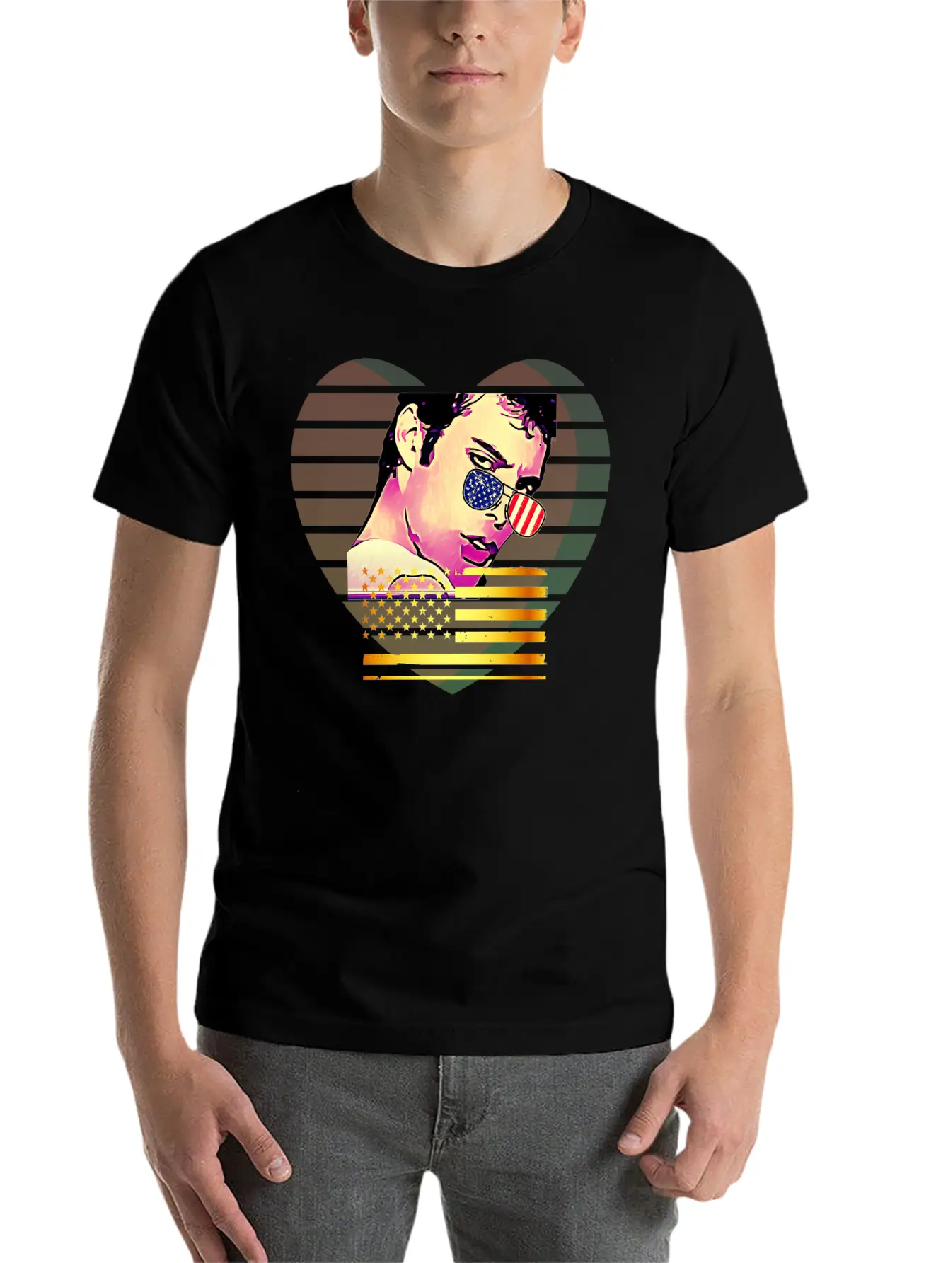 GLARE Sunglasses Flag Heart Unisex Casual T-Shirt – Clean Design For Daily Comfort