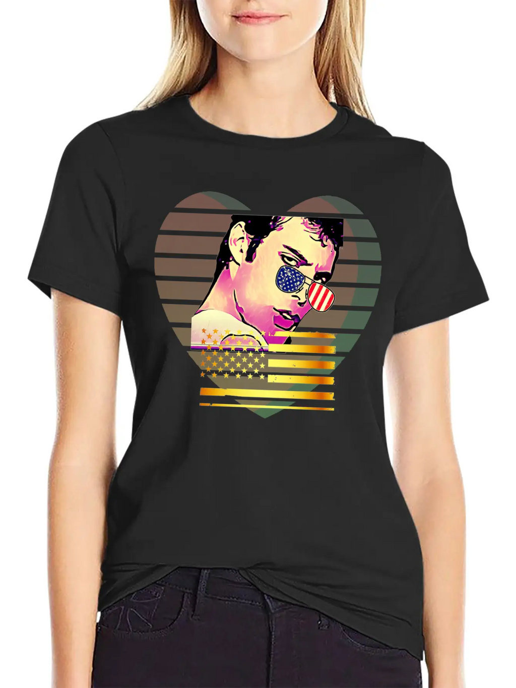 GLARE Sunglasses Flag Heart Unisex Casual T-Shirt – Clean Design For Daily Comfort