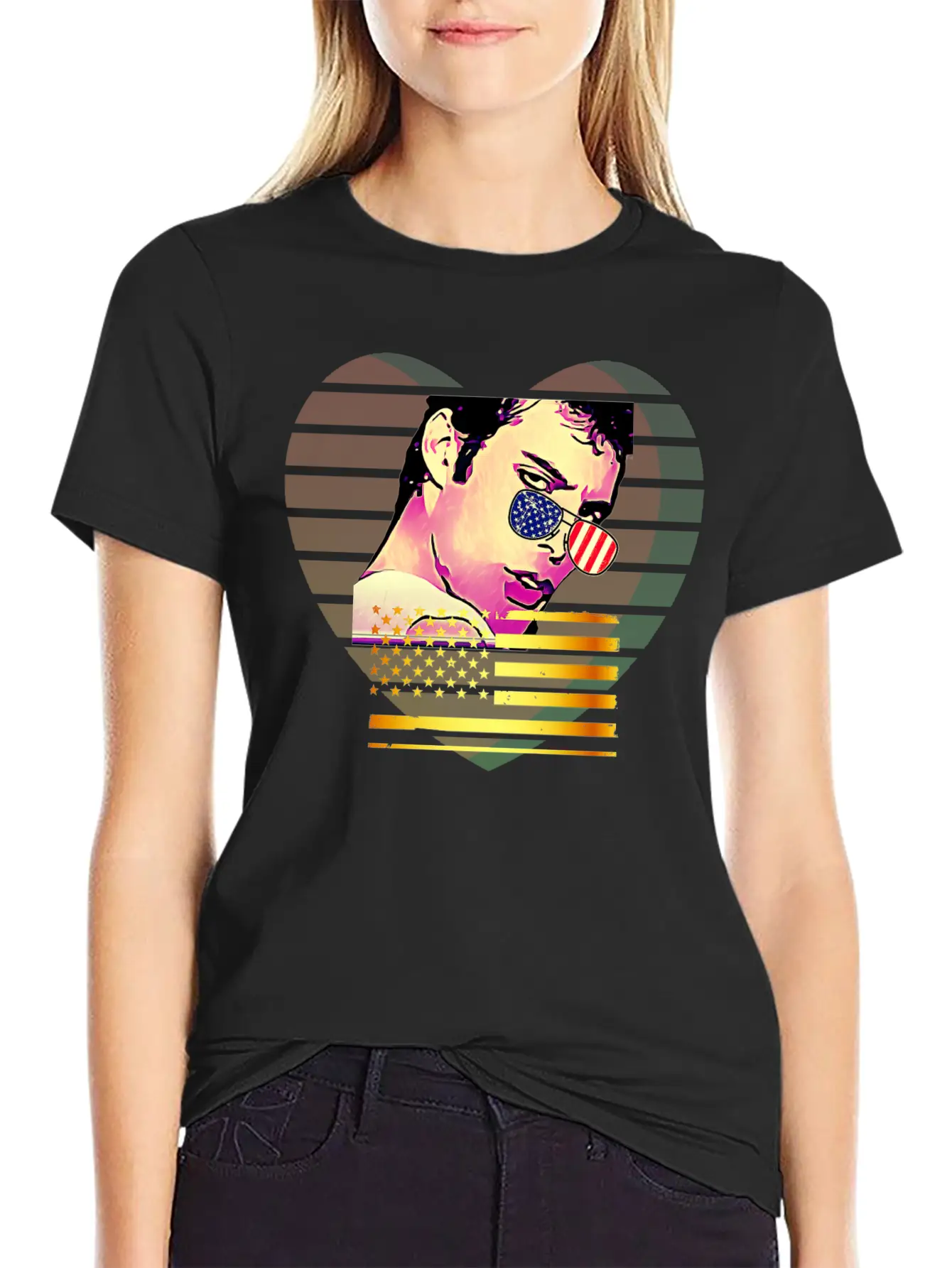 GLARE Sunglasses Flag Heart Unisex Casual T-Shirt – Clean Design For Daily Comfort