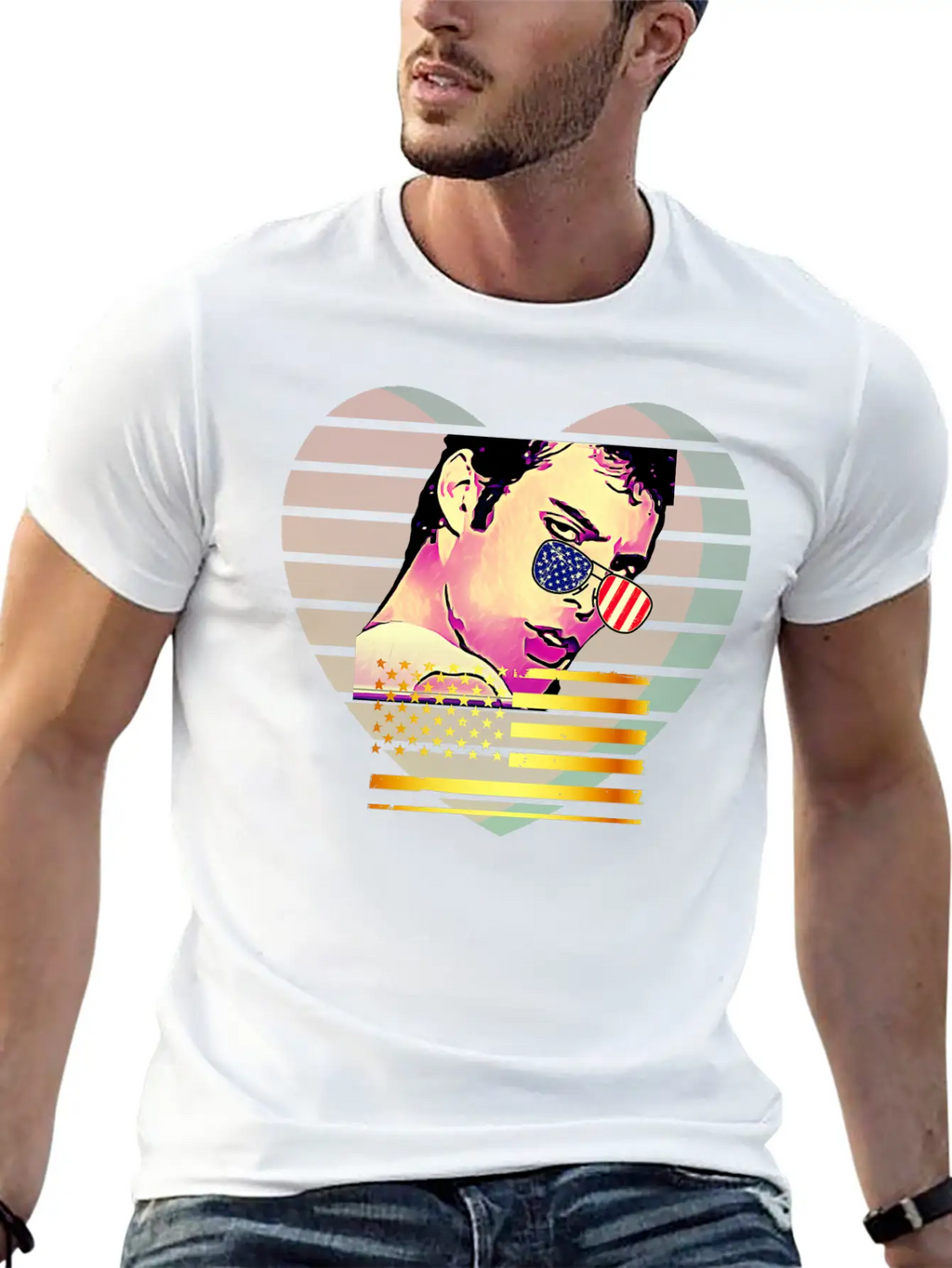 GLARE Sunglasses Flag Heart Unisex Casual T-Shirt – Clean Design For Daily Comfort