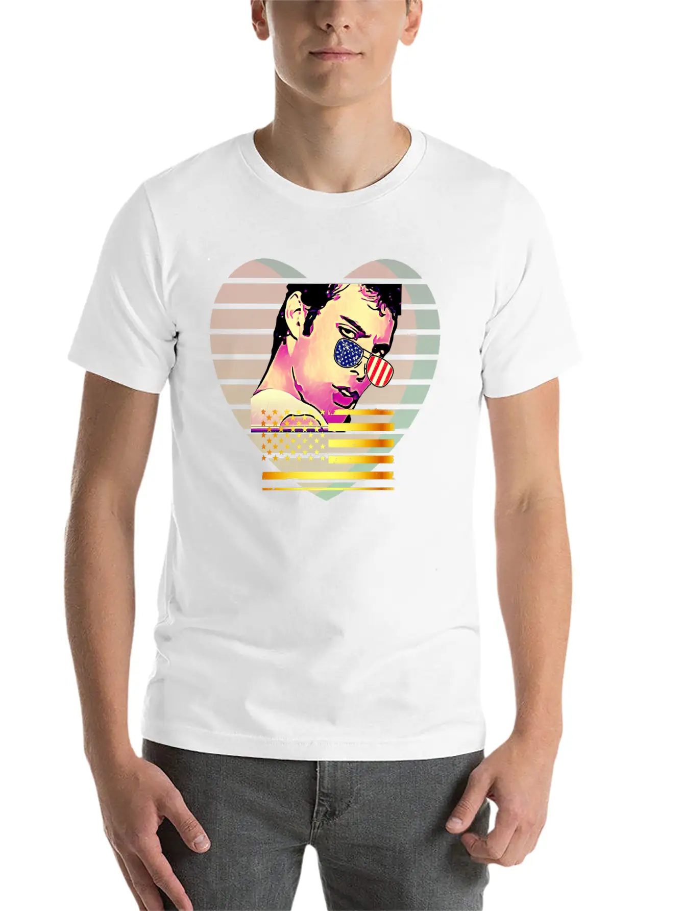 GLARE Sunglasses Flag Heart Unisex Casual T-Shirt – Clean Design For Daily Comfort