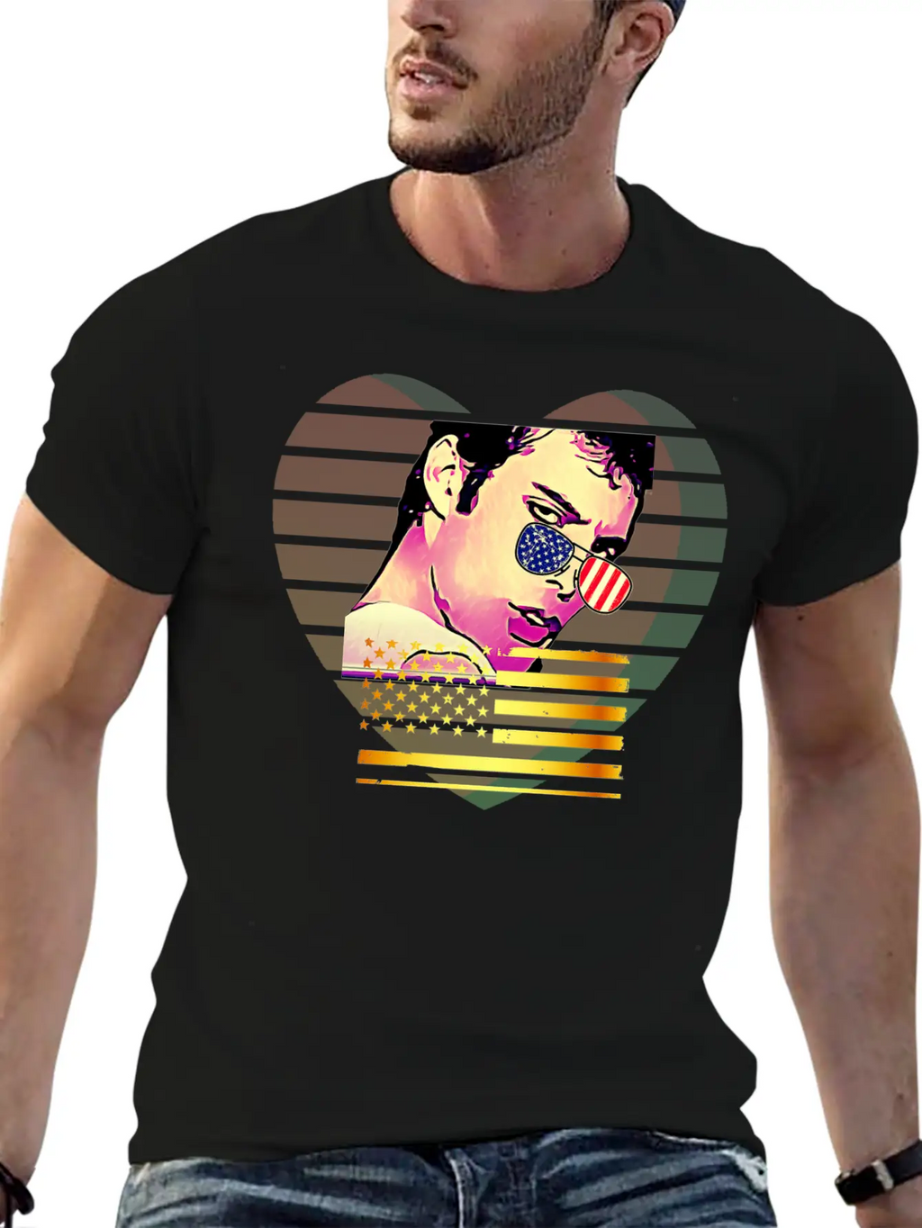 GLARE Sunglasses Flag Heart Unisex Casual T-Shirt – Clean Design For Daily Comfort