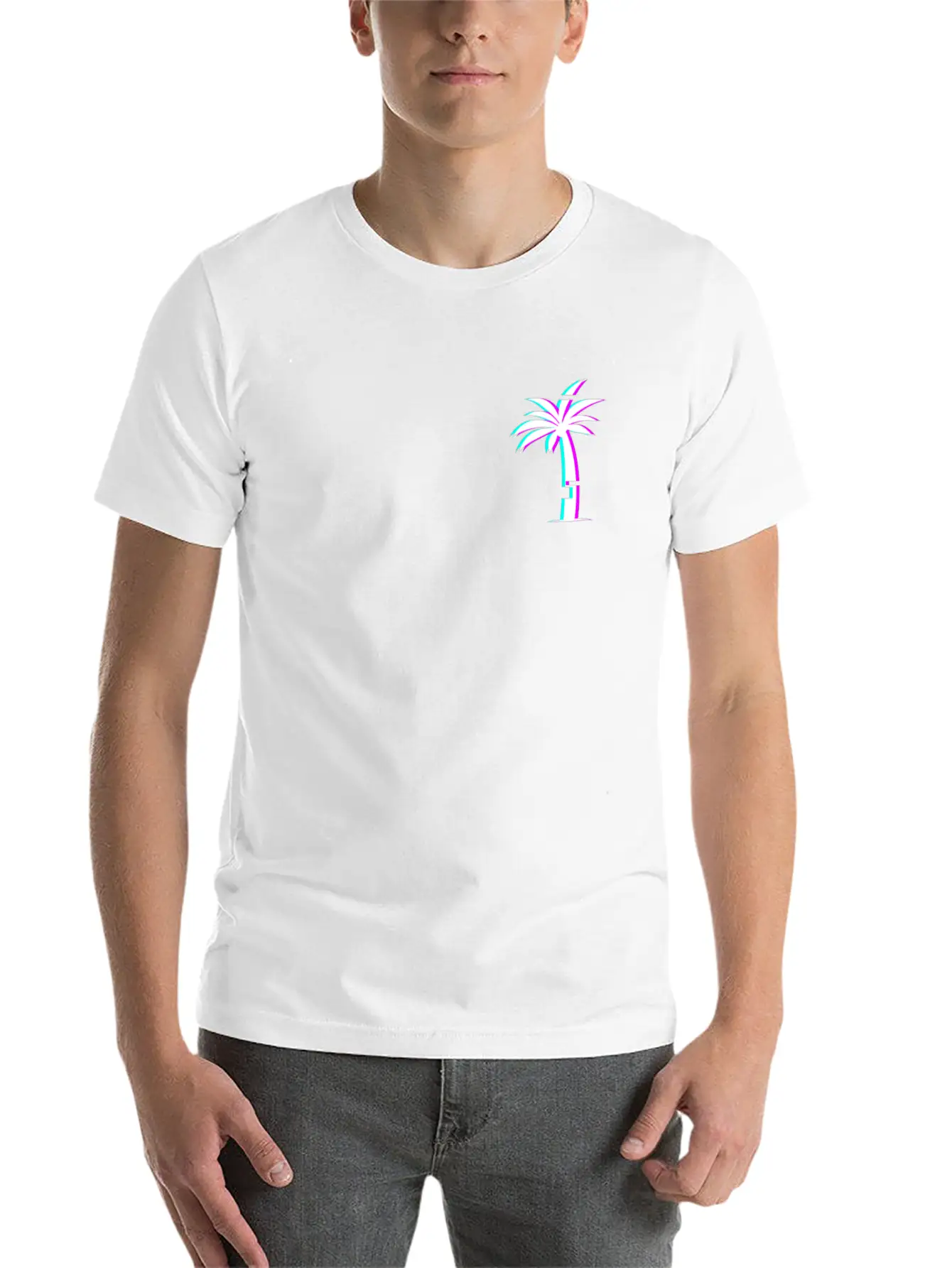 Glitch Aesthetic Vaporwave Palm Tree Unisex Casual T-Shirt – Clean Design For Daily Comfort