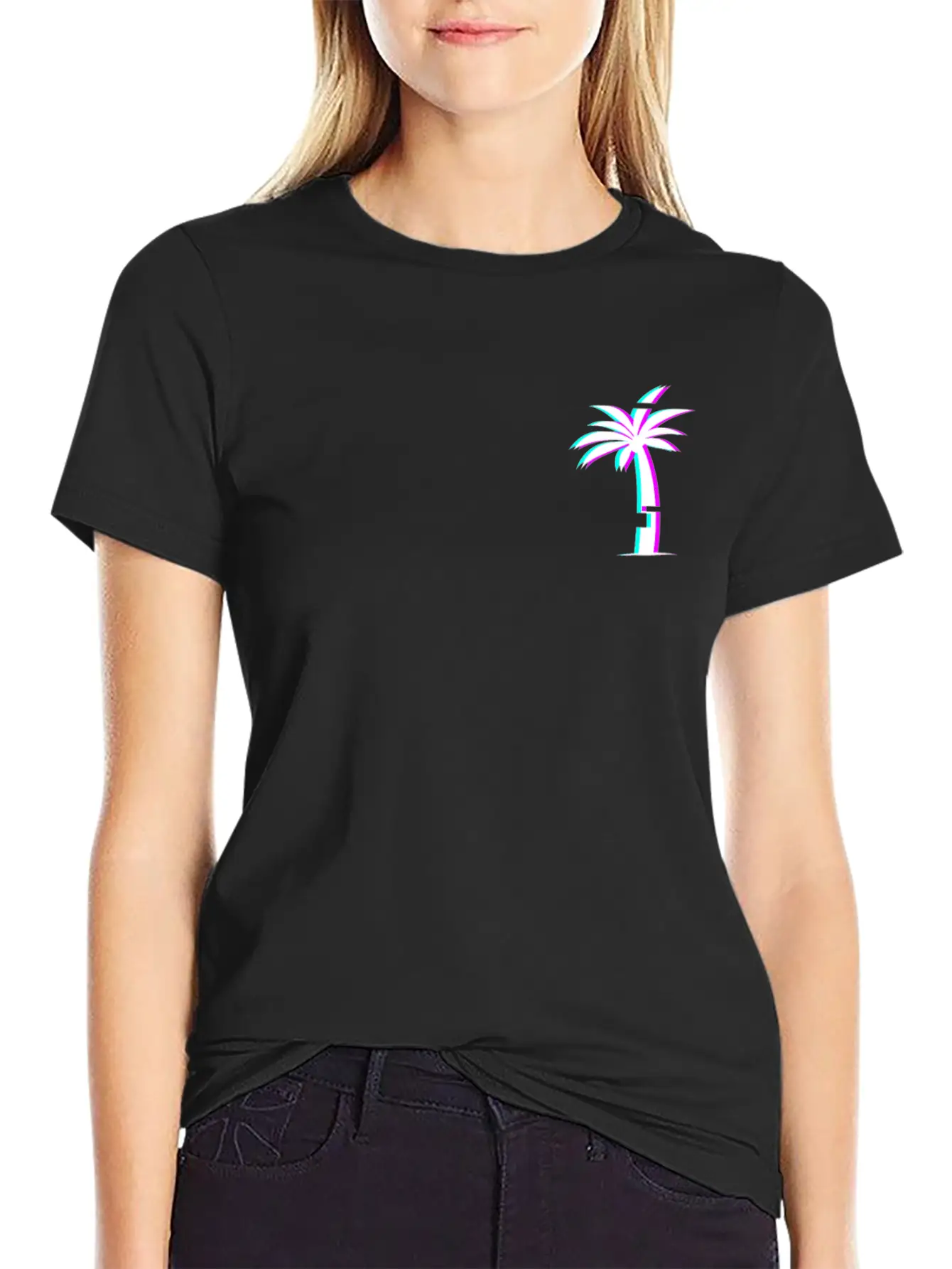 Glitch Aesthetic Vaporwave Palm Tree Unisex Casual T-Shirt – Clean Design For Daily Comfort