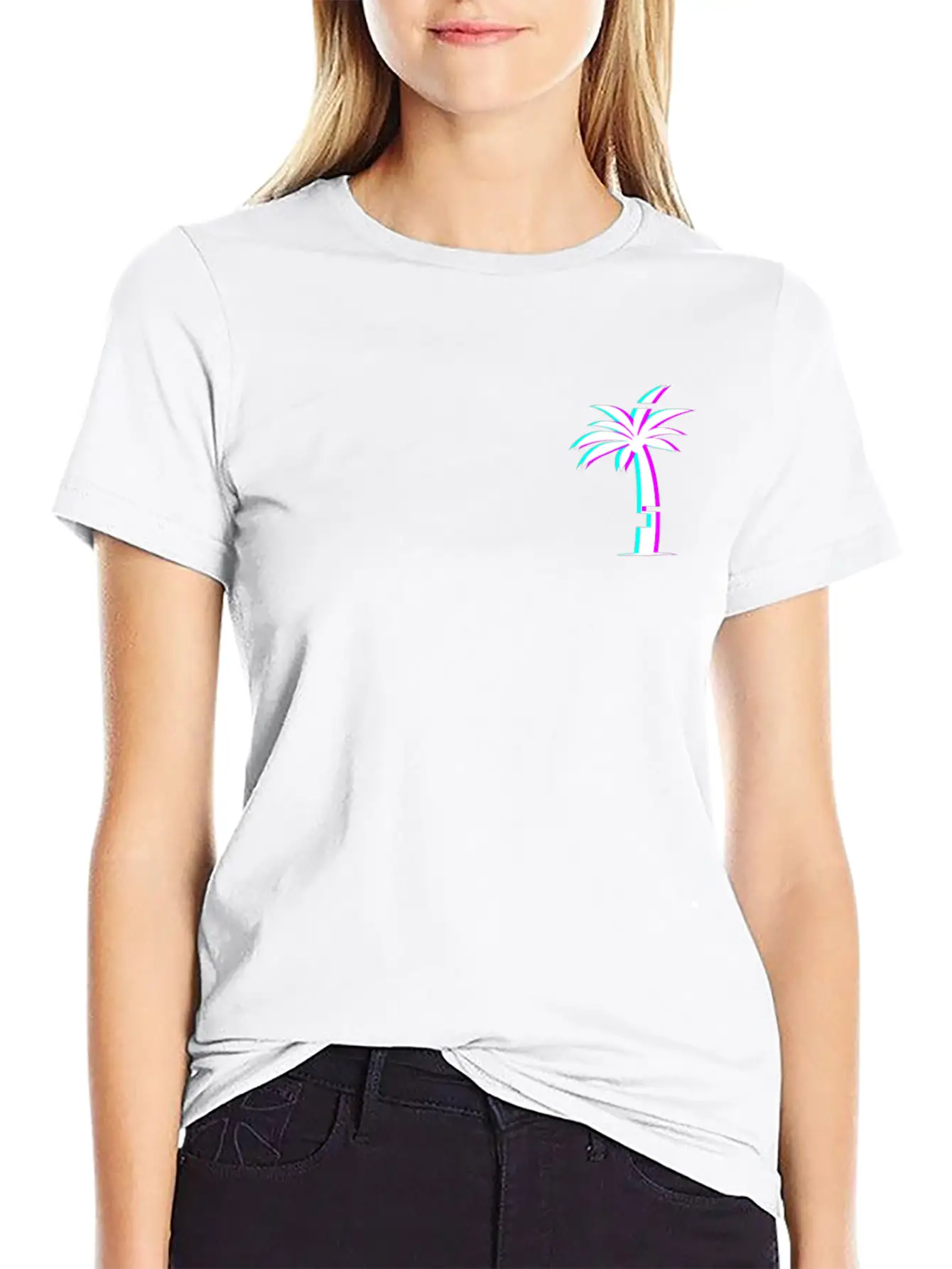 Glitch Aesthetic Vaporwave Palm Tree Unisex Casual T-Shirt – Clean Design For Daily Comfort