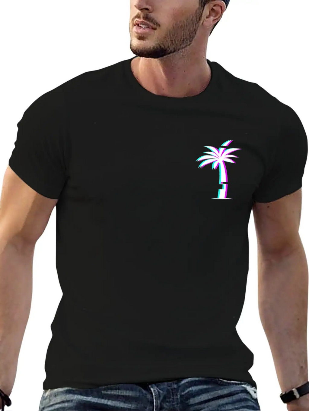 Glitch Aesthetic Vaporwave Palm Tree Unisex Casual T-Shirt – Clean Design For Daily Comfort