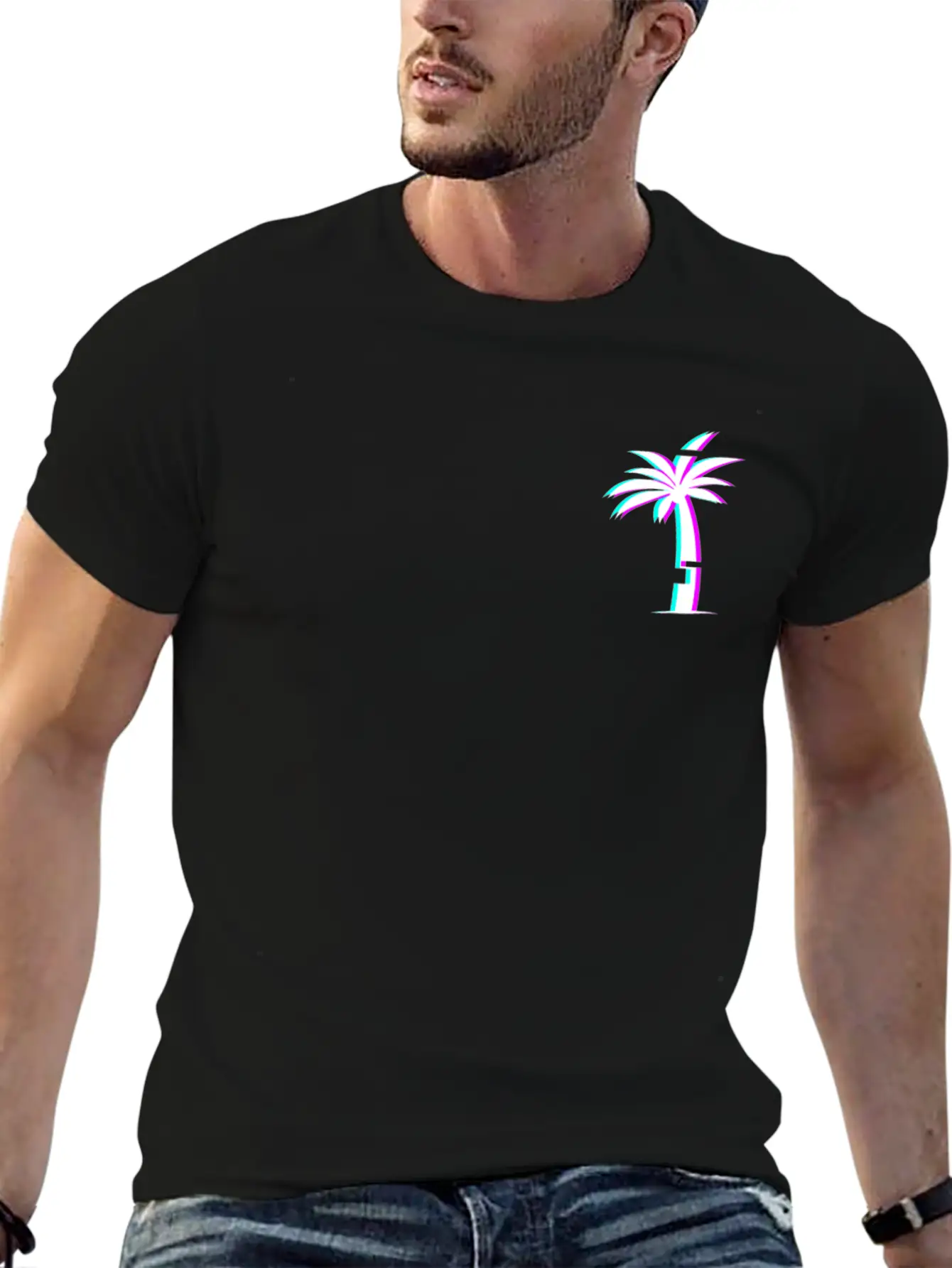 Glitch Aesthetic Vaporwave Palm Tree Unisex Casual T-Shirt – Clean Design For Daily Comfort