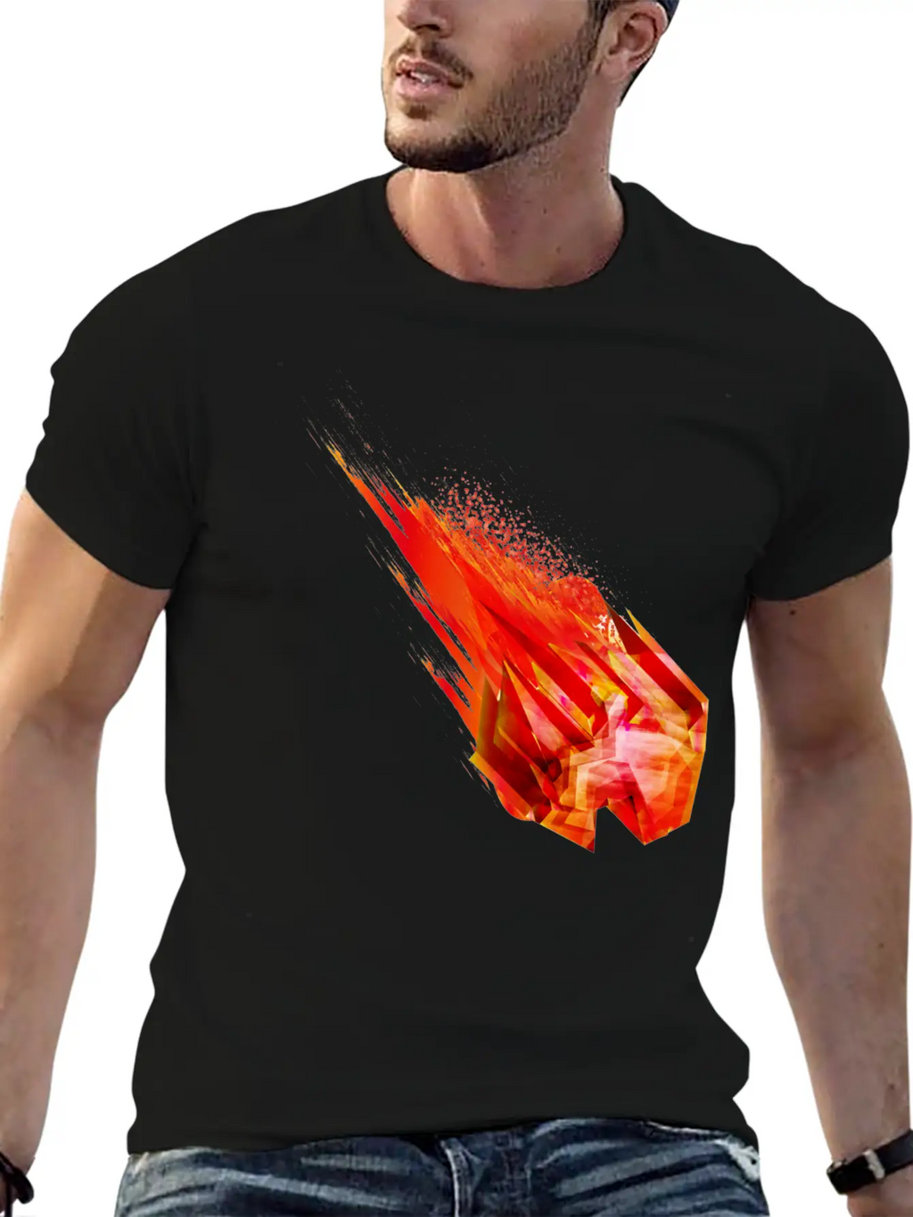 Glowing Meteorite With Fire Tail In Space Breathable Soft Cotton T-Shirt – Timeless Casual Look