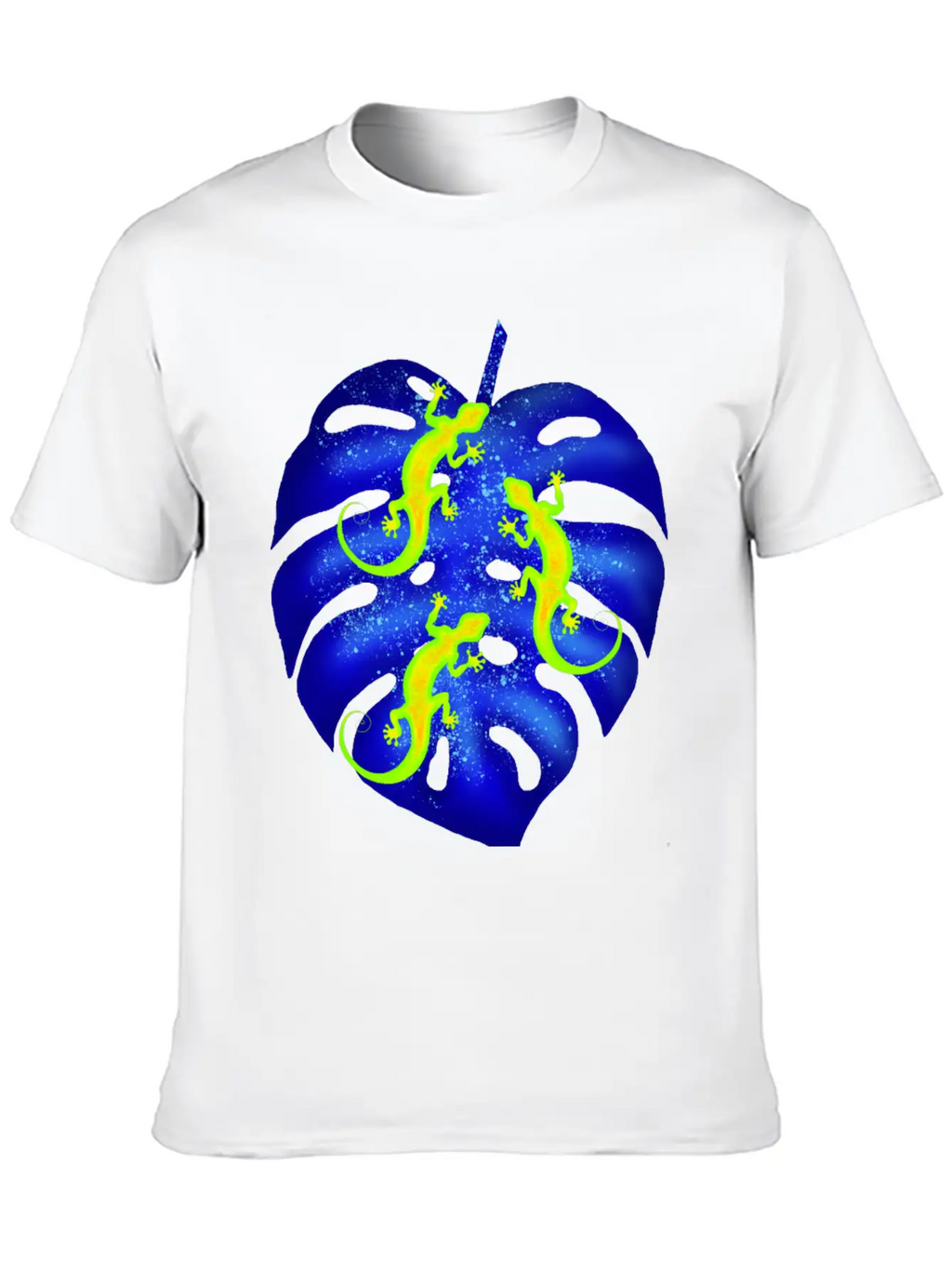 Glowing Neon Lizards, Blue Tropical Monstera Leaf Unisex Casual T-Shirt – Clean Design For Daily Comfort