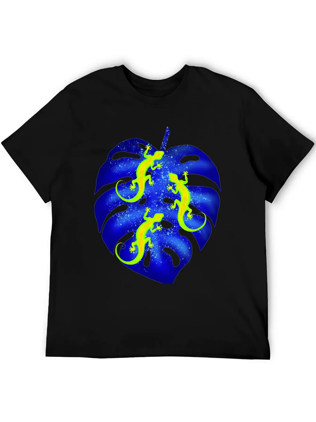Glowing Neon Lizards, Blue Tropical Monstera Leaf Unisex Casual T-Shirt – Clean Design For Daily Comfort