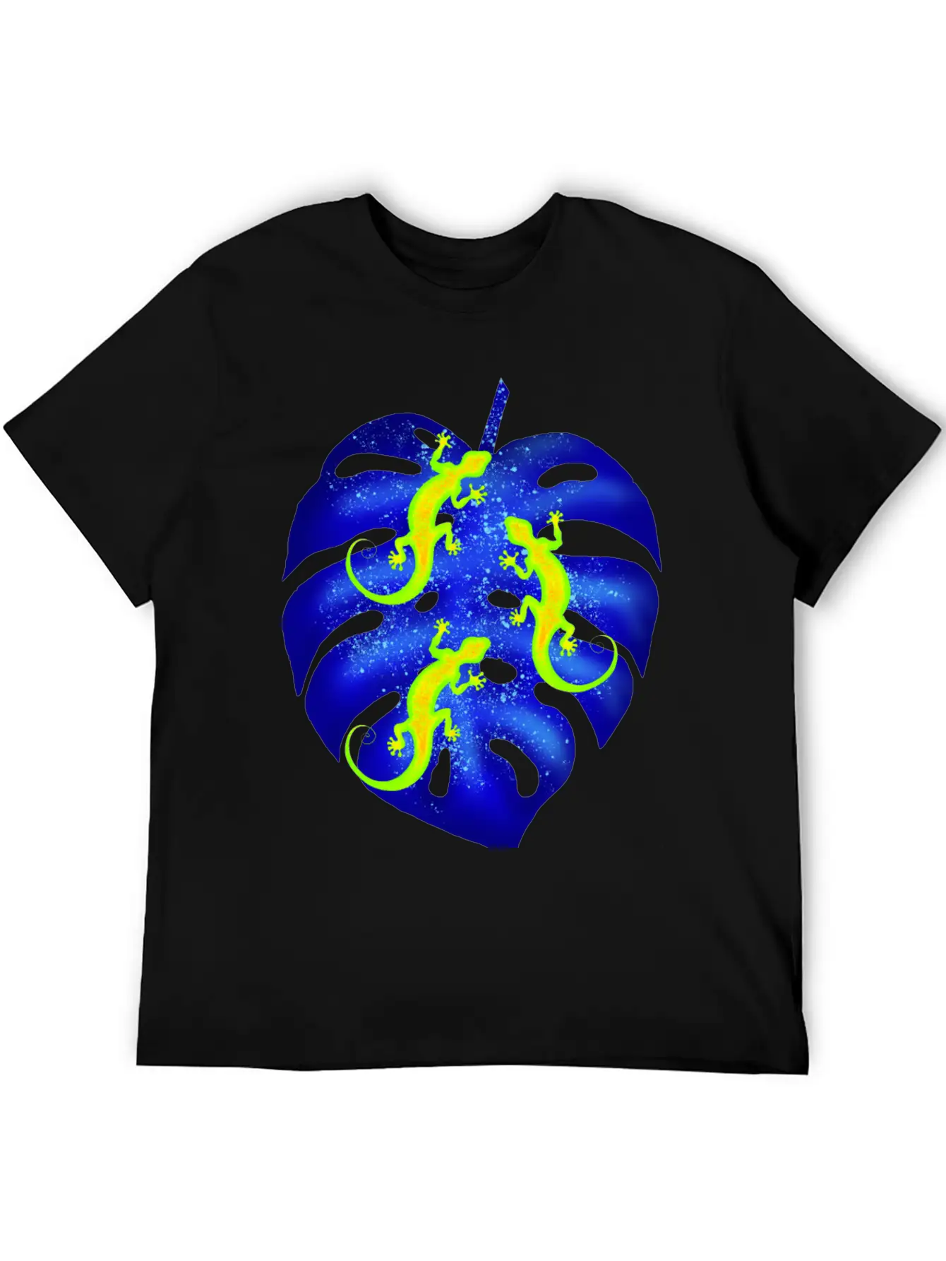 Glowing Neon Lizards, Blue Tropical Monstera Leaf Unisex Casual T-Shirt – Clean Design For Daily Comfort