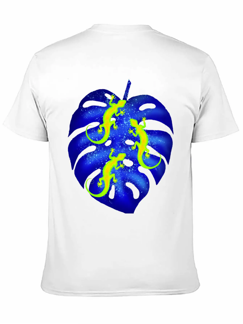 Glowing Neon Lizards, Blue Tropical Monstera Leaf Unisex Casual T-Shirt – Clean Design For Daily Comfort