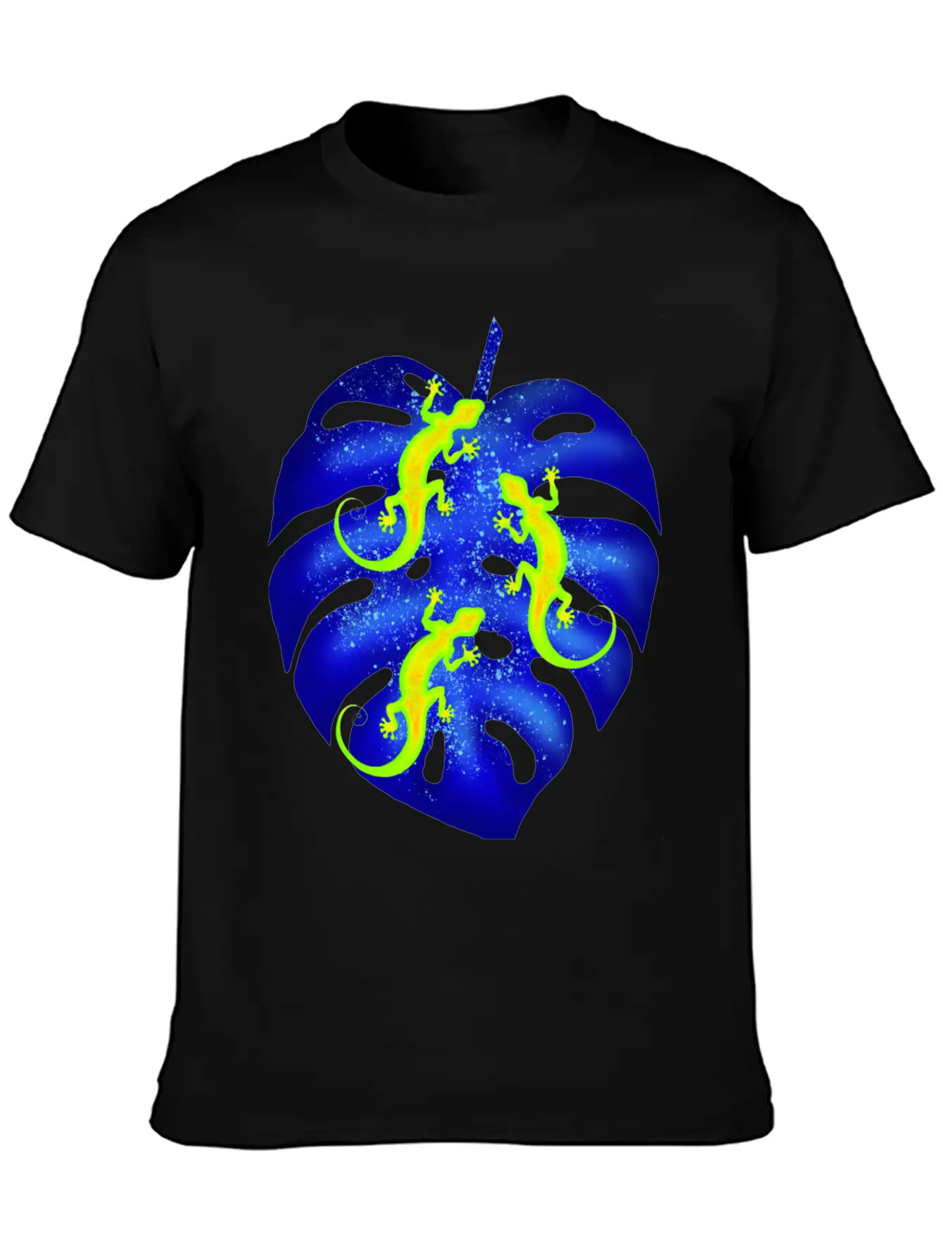 Glowing Neon Lizards, Blue Tropical Monstera Leaf Unisex Casual T-Shirt – Clean Design For Daily Comfort
