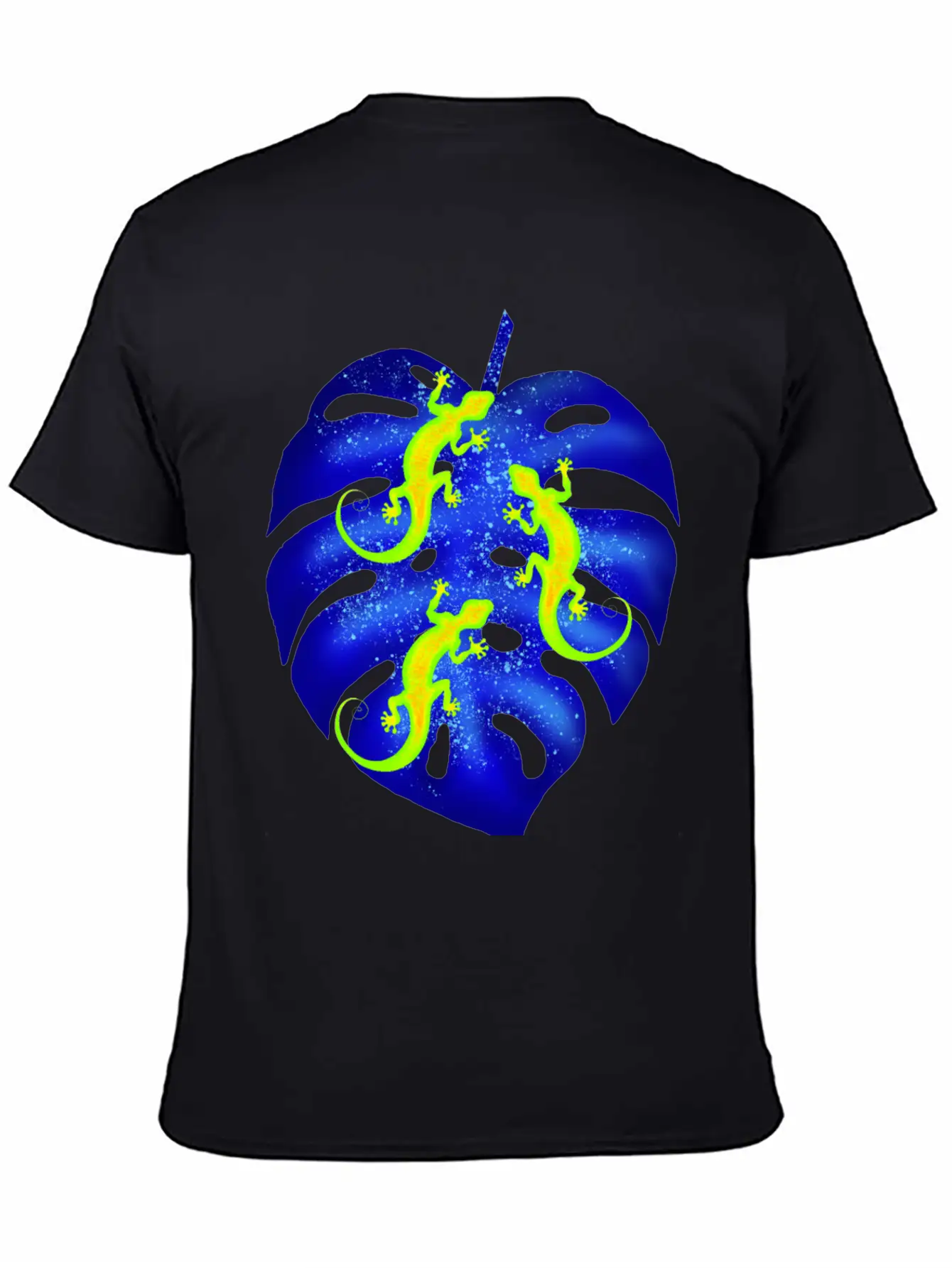 Glowing Neon Lizards, Blue Tropical Monstera Leaf Unisex Casual T-Shirt – Clean Design For Daily Comfort