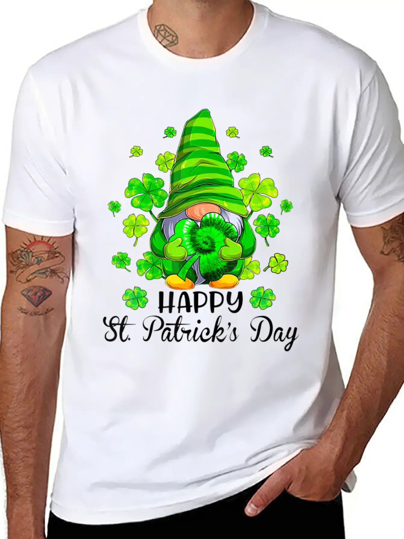 Gnome Tie Dye Shamrock St PatrickÂ S Day Gnome T Essential Cotton Tee For Daily Outfits – Unisex Style
