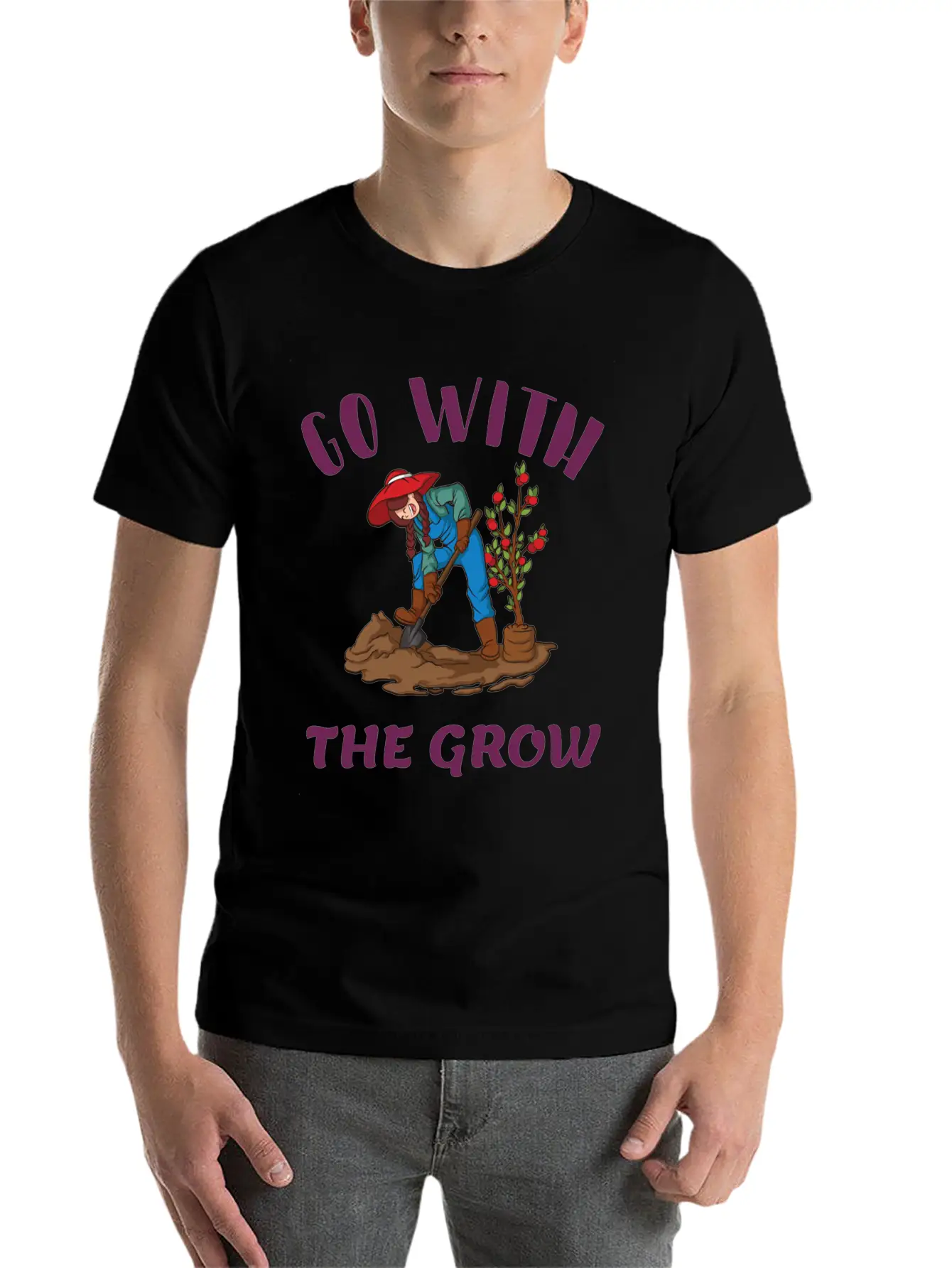 Go With The Grow Funny Farming Unisex Casual T-Shirt – Clean Design For Daily Comfort