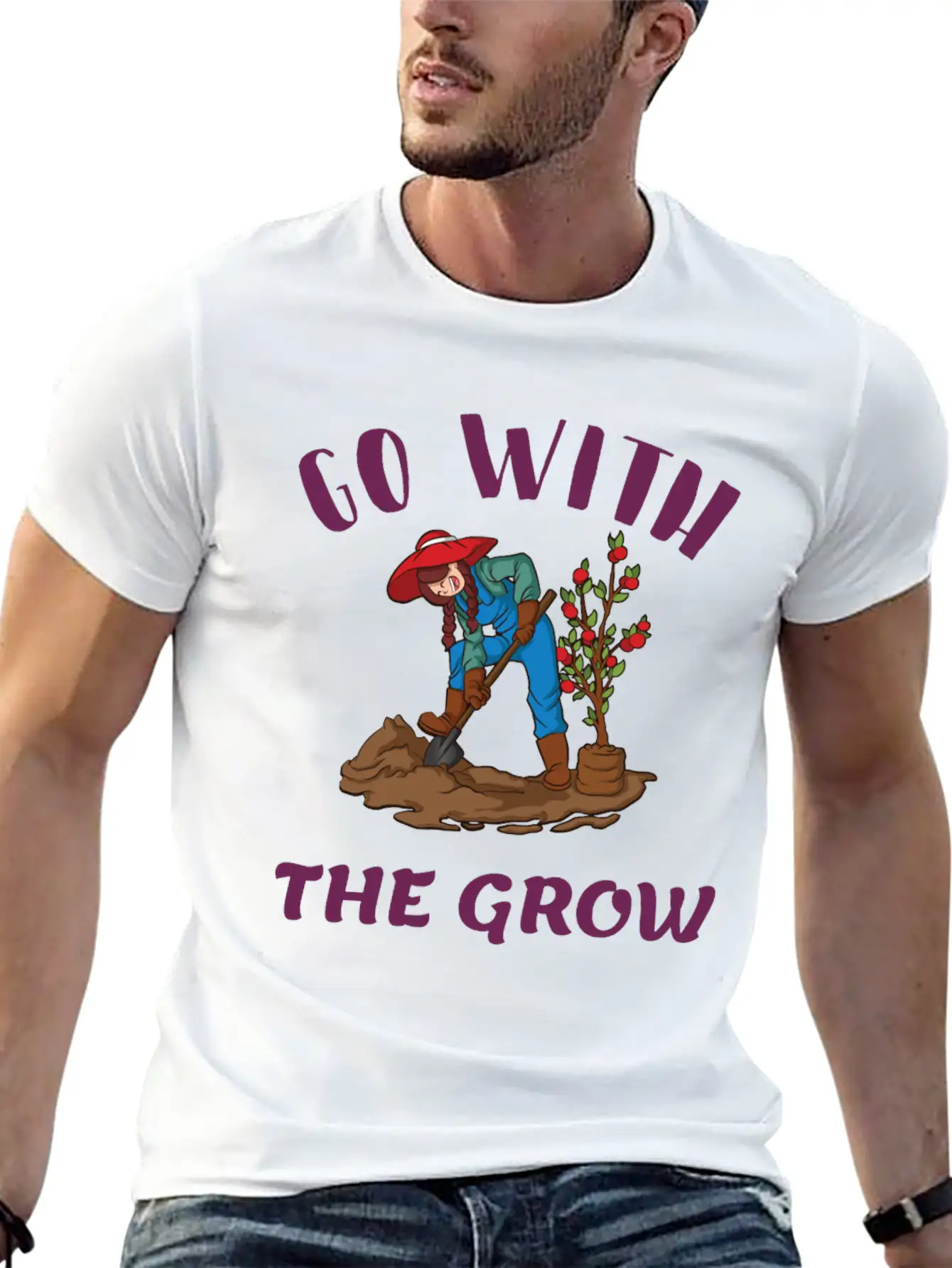 Go With The Grow Funny Farming Unisex Casual T-Shirt – Clean Design For Daily Comfort