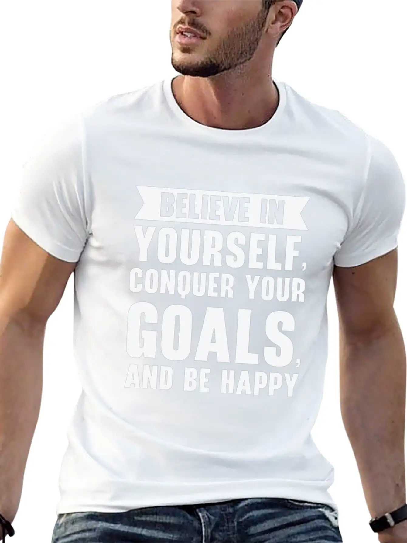 Goal Life Quotes Happy Positive Message Stylish Everyday T-Shirt – Unisex Basic Cotton Tee