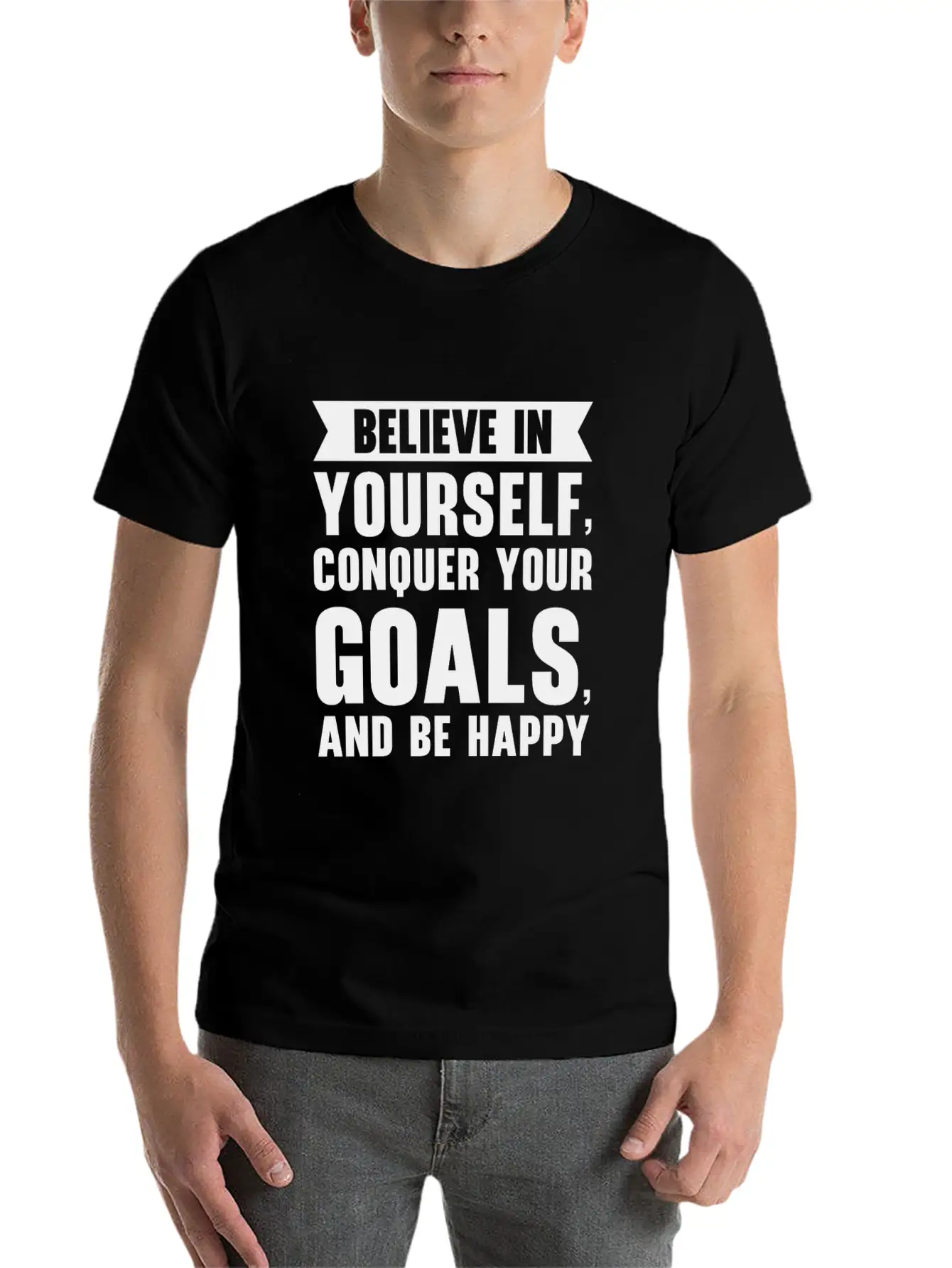 Goal Life Quotes Happy Positive Message Stylish Everyday T-Shirt – Unisex Basic Cotton Tee