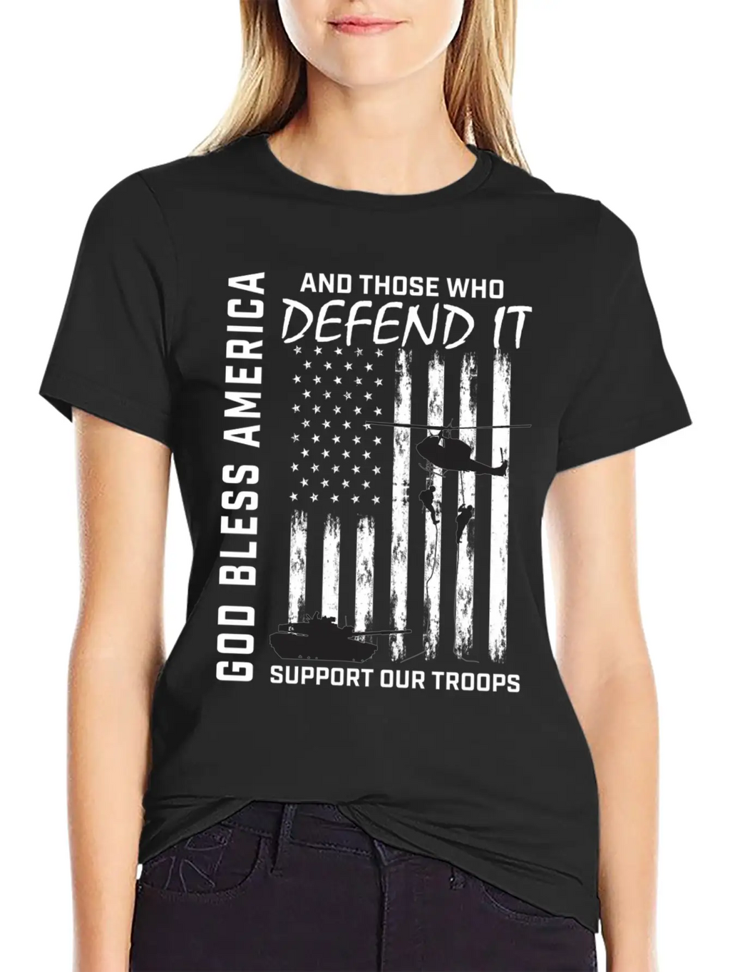 God Bless America Military Veteran Support Our Tro Breathable Soft Cotton T-Shirt – Timeless Casual Look