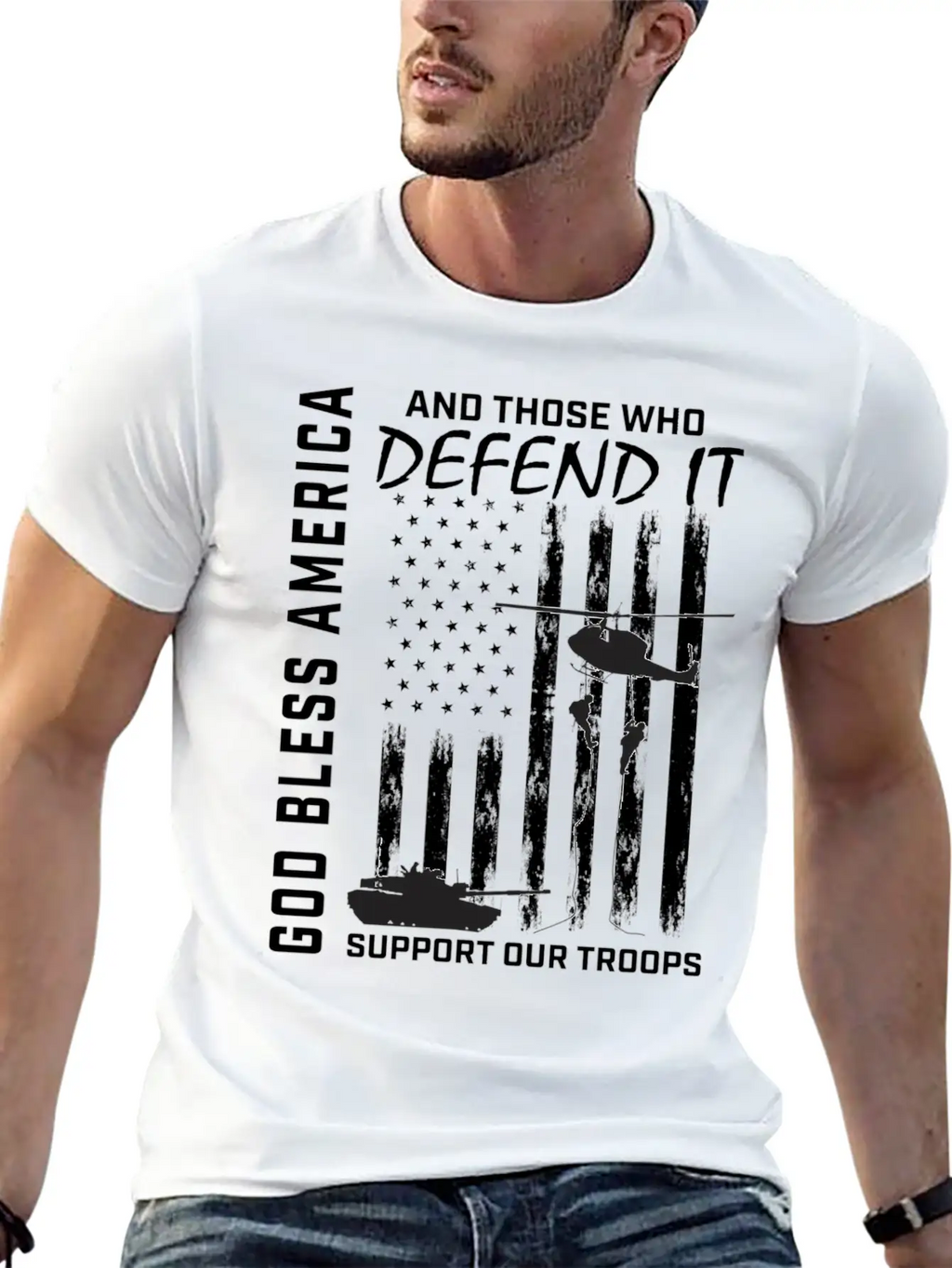 God Bless America Military Veteran Support Our Tro Breathable Soft Cotton T-Shirt – Timeless Casual Look