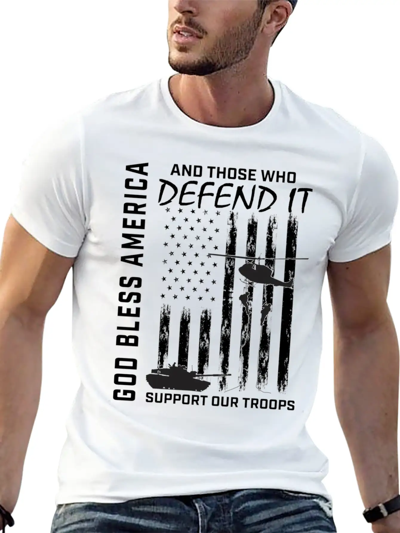 God Bless America Military Veteran Support Our Tro Breathable Soft Cotton T-Shirt – Timeless Casual Look