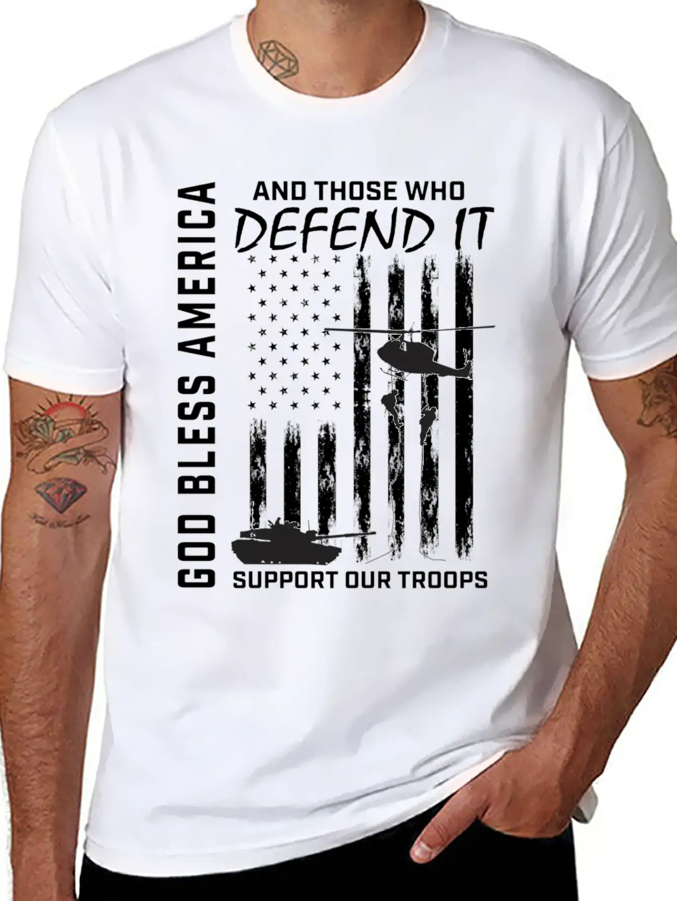 God Bless America Military Veteran Support Our Tro Breathable Soft Cotton T-Shirt – Timeless Casual Look