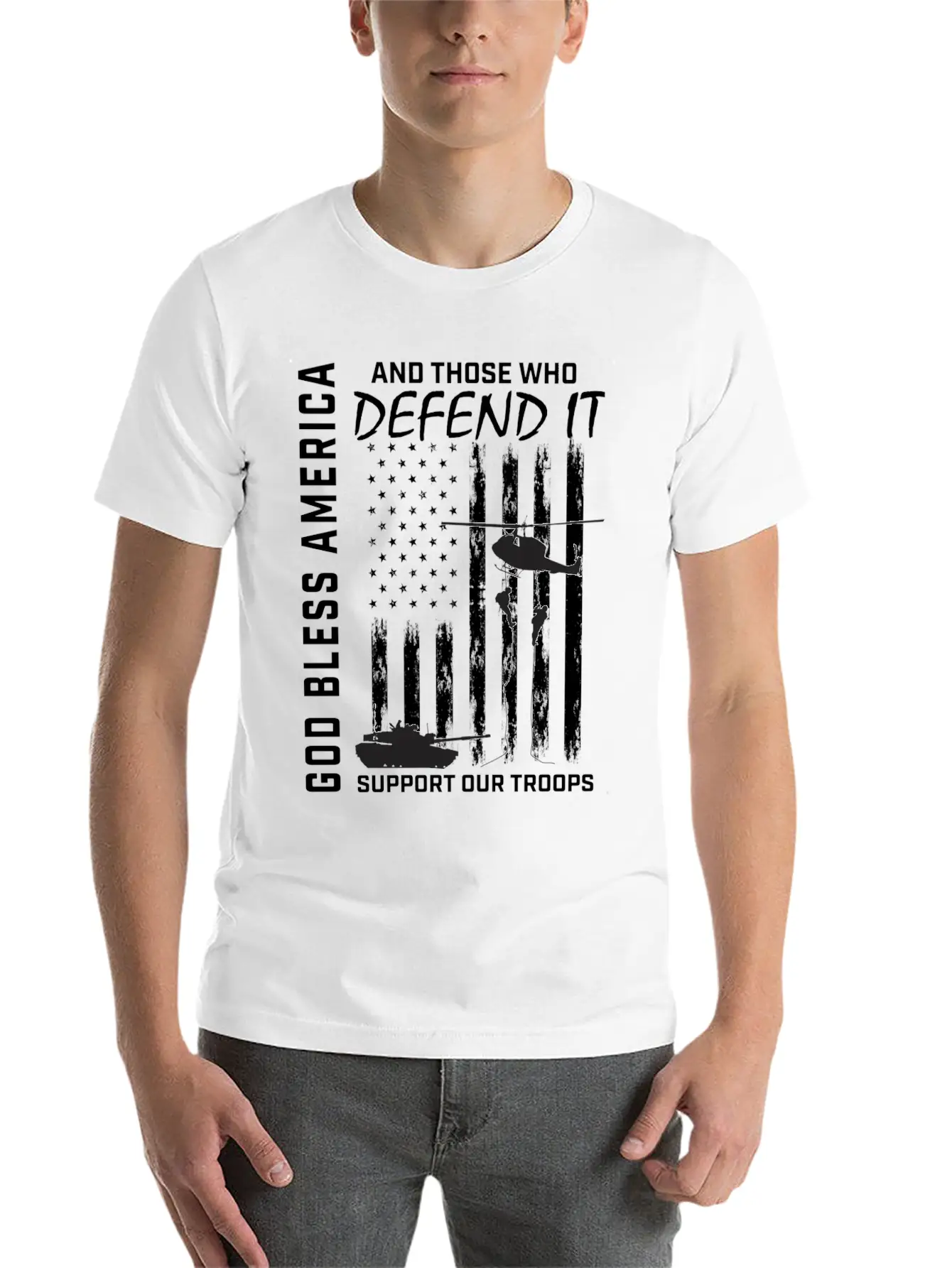 God Bless America Military Veteran Support Our Tro Breathable Soft Cotton T-Shirt – Timeless Casual Look