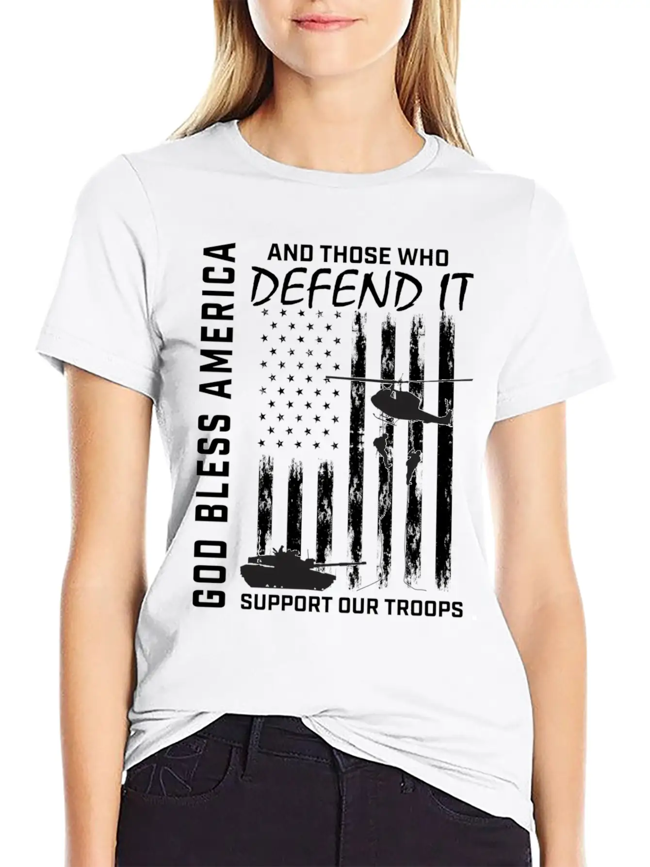 God Bless America Military Veteran Support Our Tro Breathable Soft Cotton T-Shirt – Timeless Casual Look