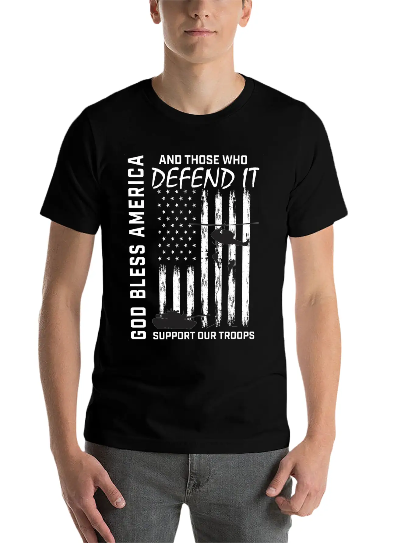 God Bless America Military Veteran Support Our Tro Breathable Soft Cotton T-Shirt – Timeless Casual Look