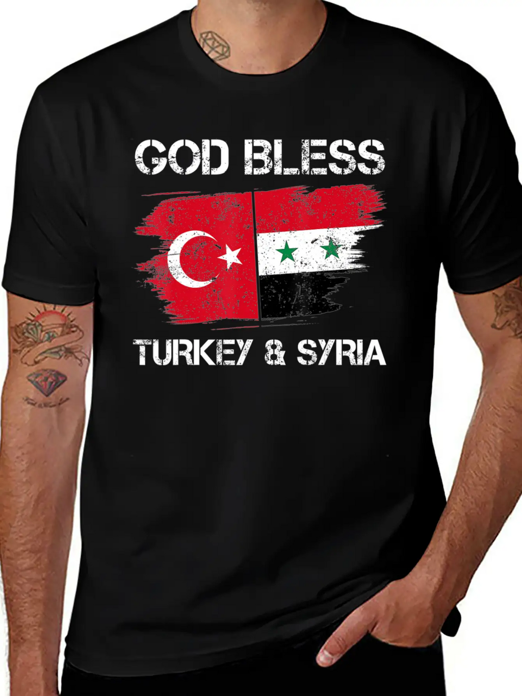 God Bless Turkey Syria Flag Pray For Turkey Earthq Classic Fit Graphic Tee For Daily Comfort – Unisex Cotton Shirt
