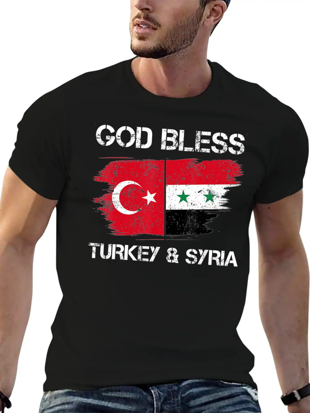God Bless Turkey Syria Flag Pray For Turkey Earthq Classic Fit Graphic Tee For Daily Comfort – Unisex Cotton Shirt