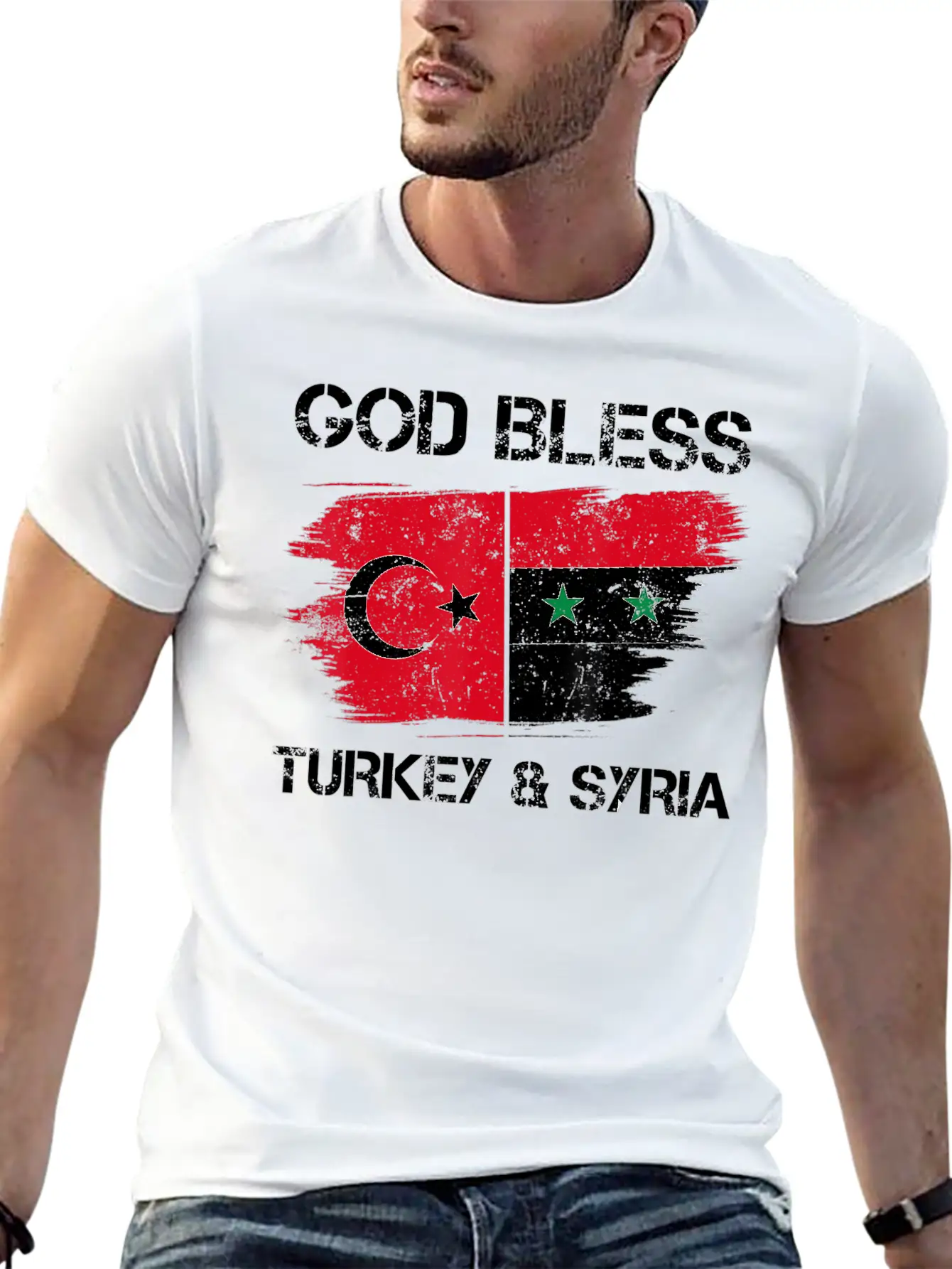 God Bless Turkey Syria Flag Pray For Turkey Earthq Classic Fit Graphic Tee For Daily Comfort – Unisex Cotton Shirt