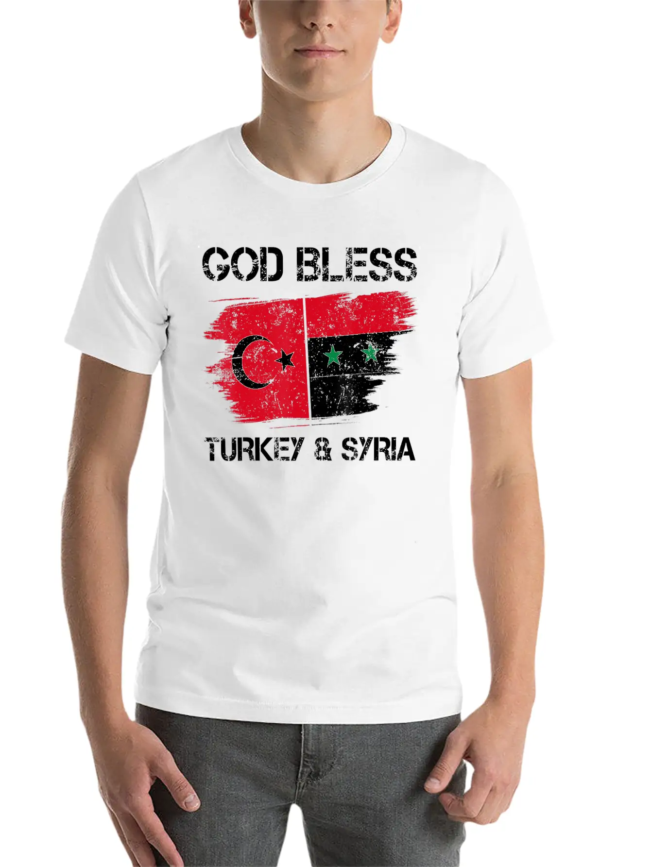 God Bless Turkey Syria Flag Pray For Turkey Earthq Classic Fit Graphic Tee For Daily Comfort – Unisex Cotton Shirt